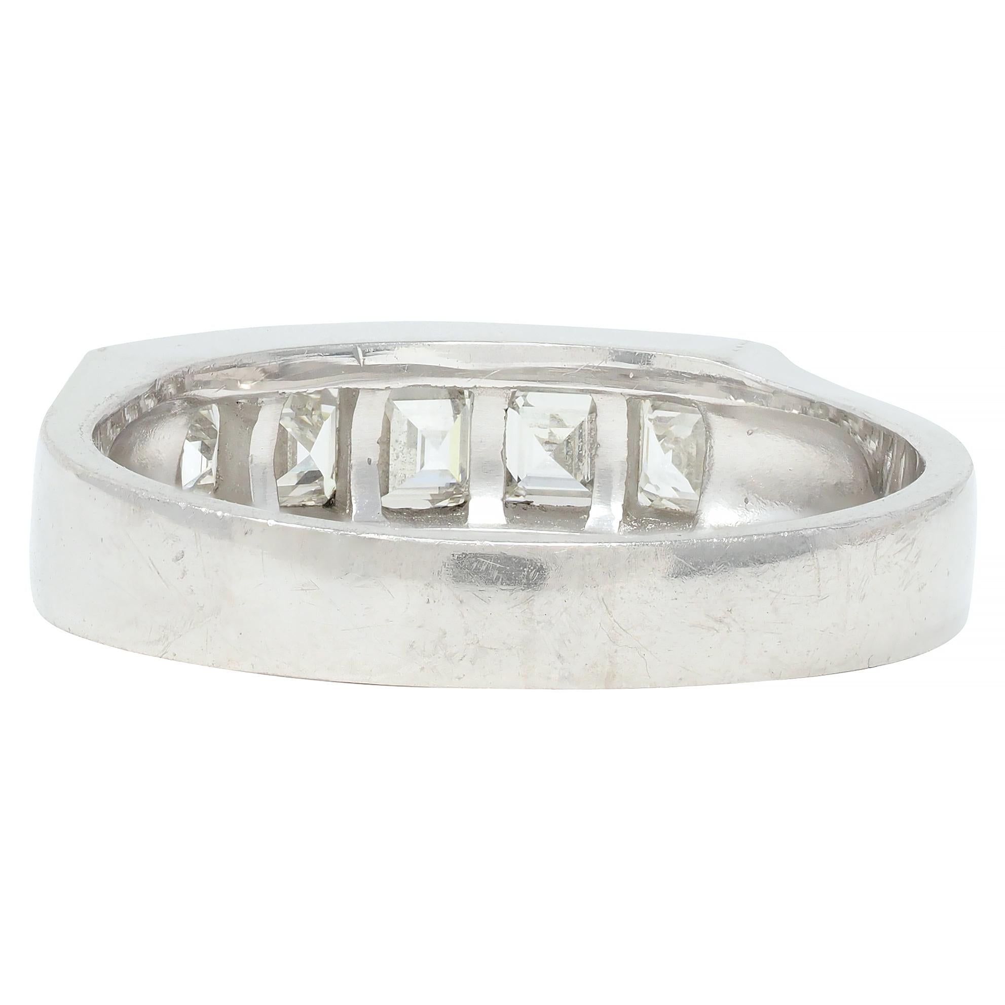 Contemporary 1.03 CTW Square Step Cut Diamond Platinum Channel Band Ring