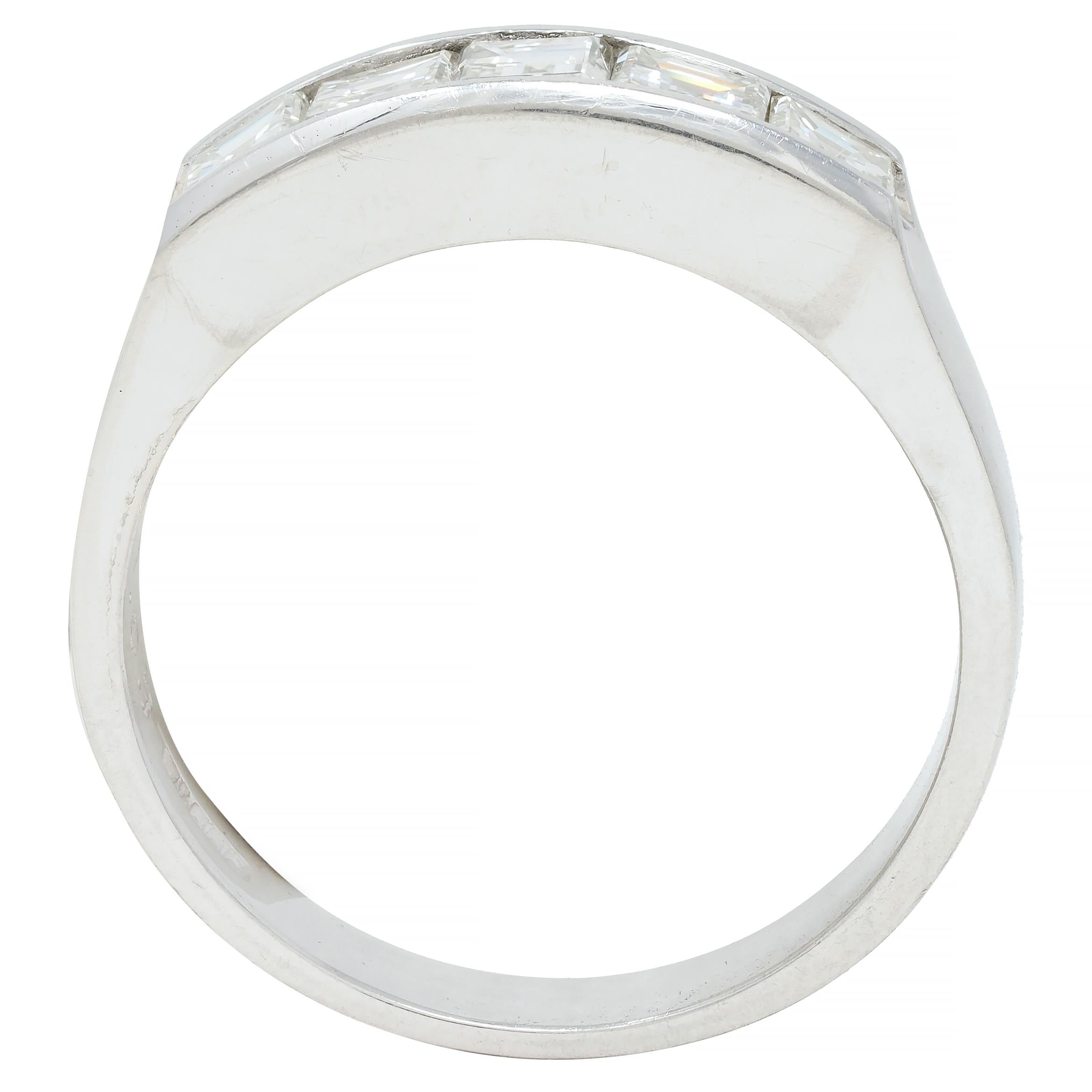 Contemporary 1.03 CTW Square Step Cut Diamond Platinum Channel Band Ring