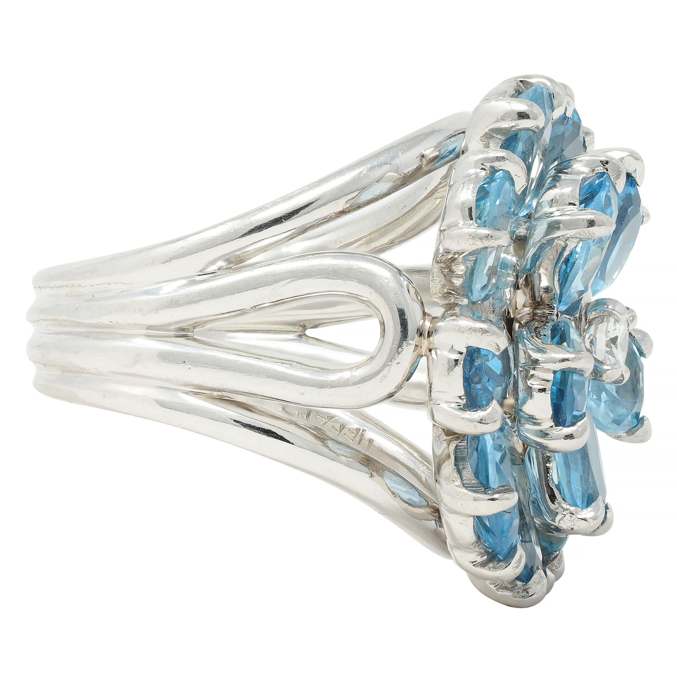Tiffany & Co. 1960s 5.71 CTW Aquamarine Diamond Platinum Flower Vintage Ring