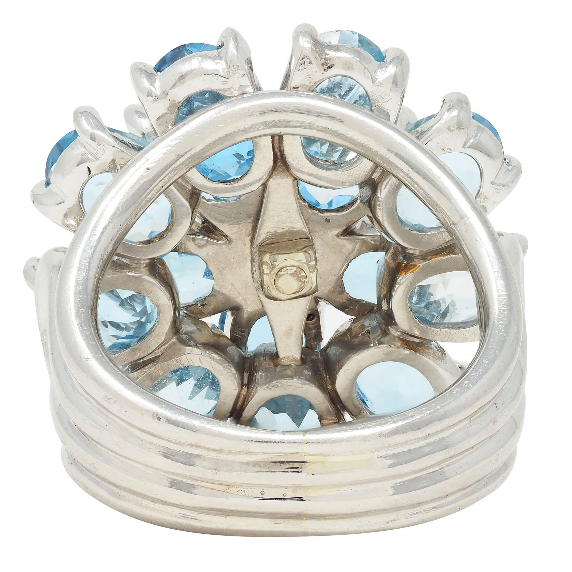 Tiffany & Co. 1960s 5.71 CTW Aquamarine Diamond Platinum Flower Vintage Ring