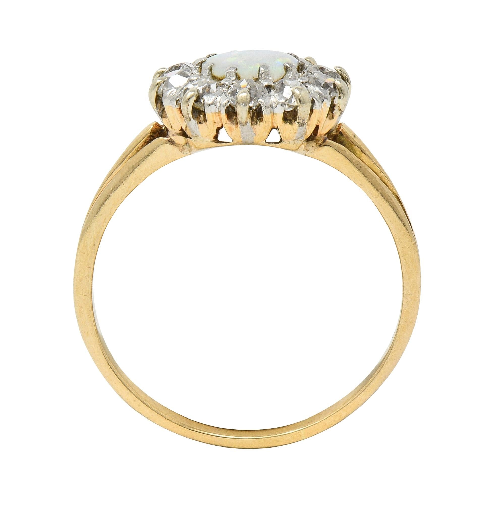 Edwardian Opal Diamond Platinum 14 Karat Yellow Gold Antique Halo Ring
