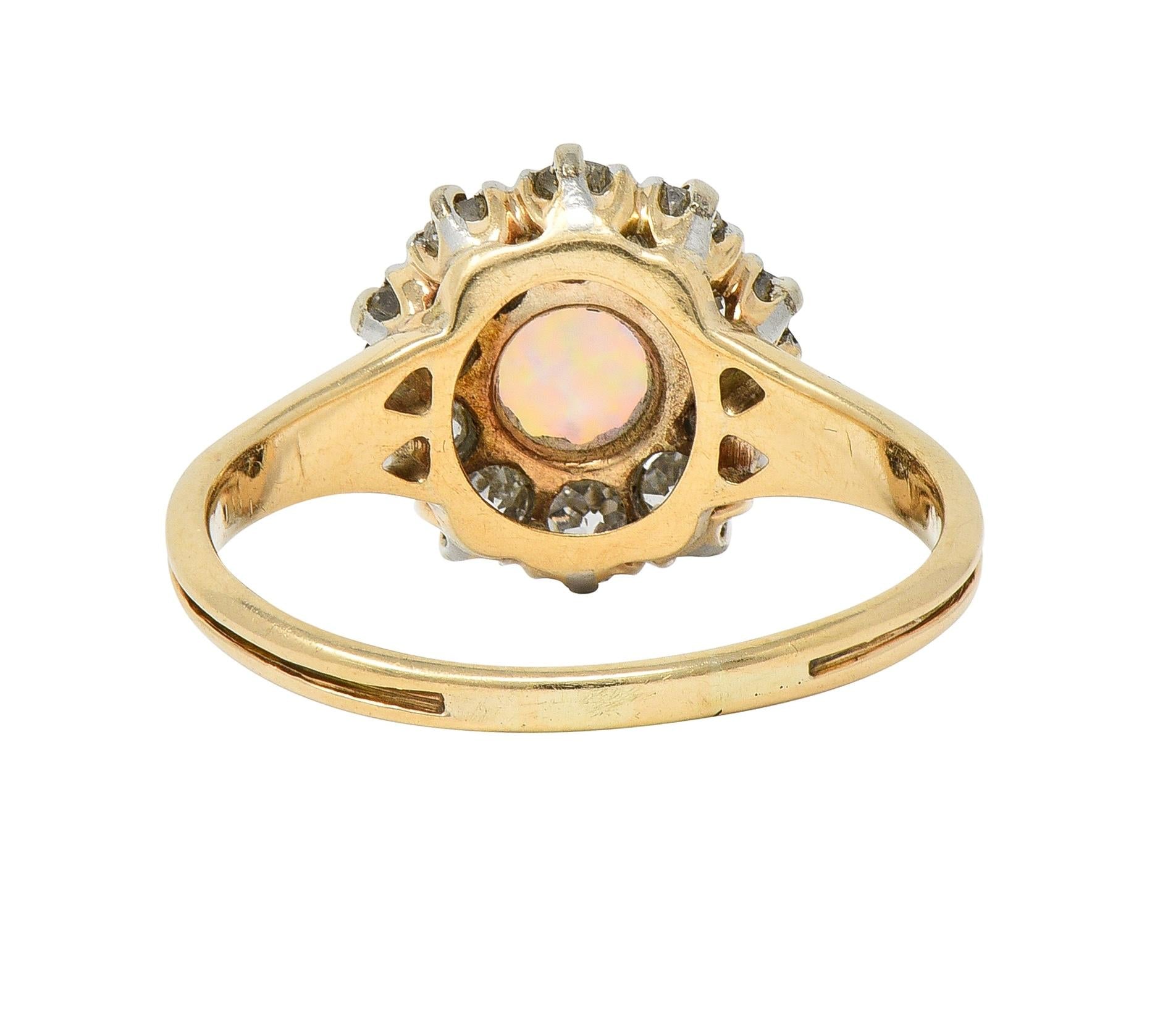 Edwardian Opal Diamond Platinum 14 Karat Yellow Gold Antique Halo Ring