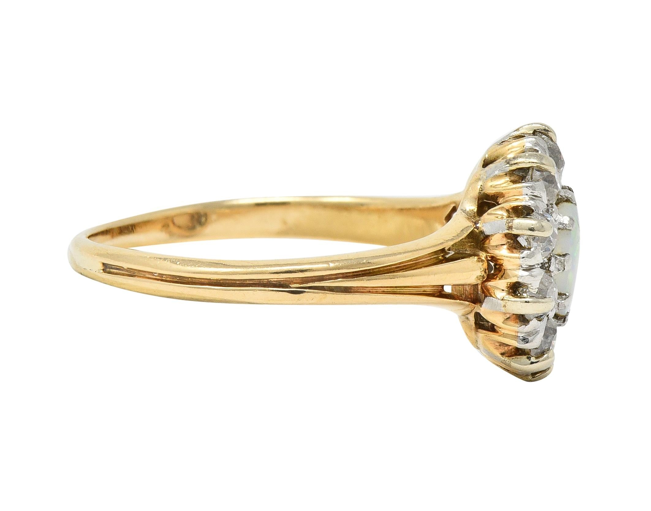 Edwardian Opal Diamond Platinum 14 Karat Yellow Gold Antique Halo Ring