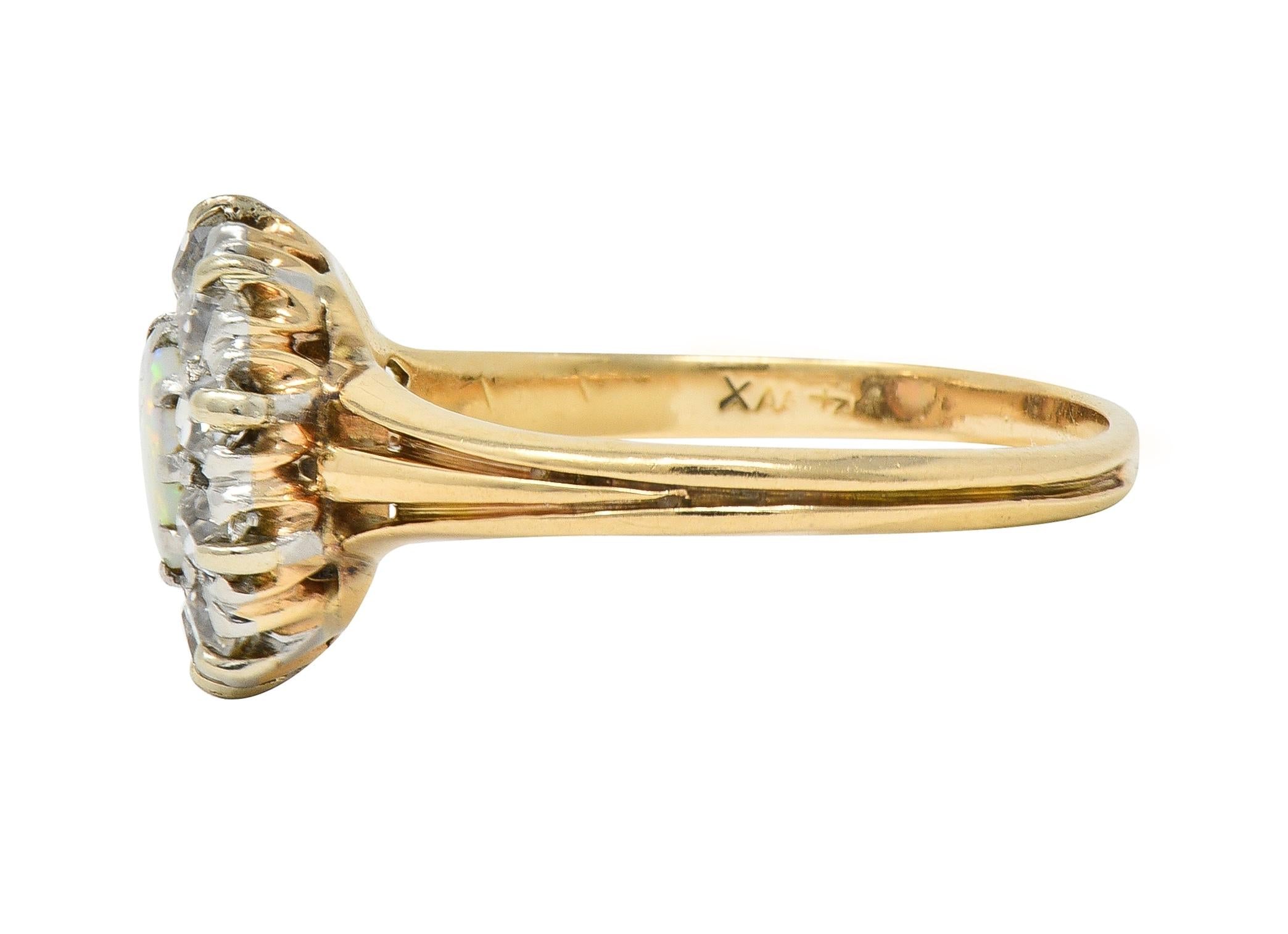 Edwardian Opal Diamond Platinum 14 Karat Yellow Gold Antique Halo Ring