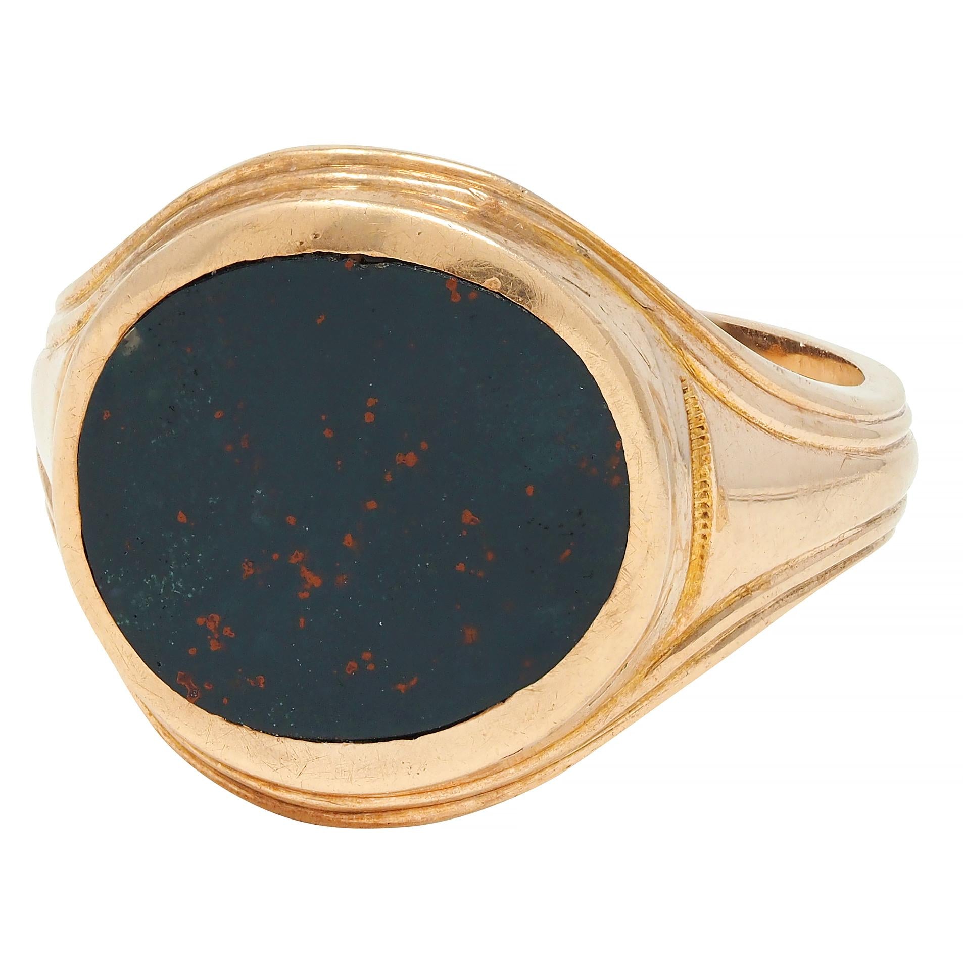 Allsop Bros. Early Art Deco Bloodstone 14 Karat Yellow Gold Antique Signet Ring