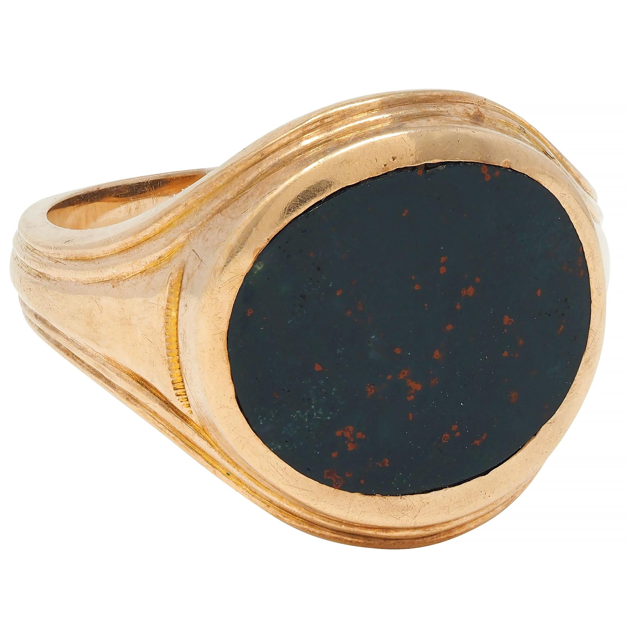 Allsop Bros. Early Art Deco Bloodstone 14 Karat Yellow Gold Antique Signet Ring