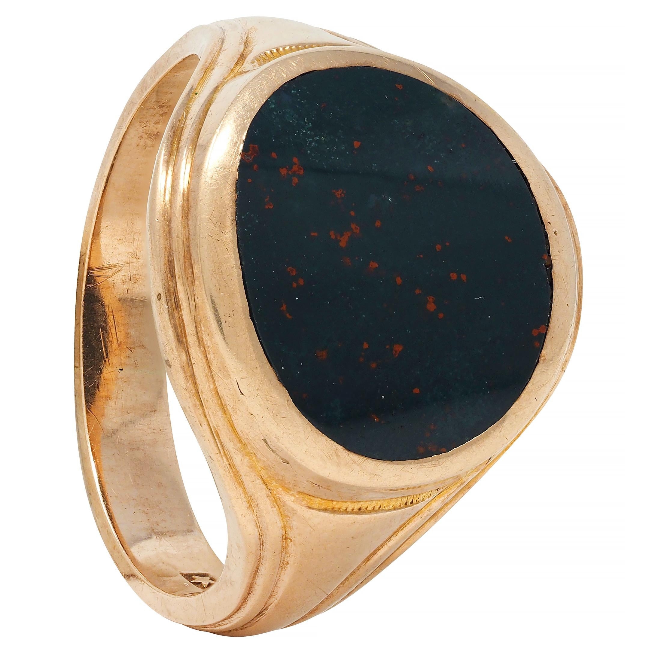 Allsop Bros. Early Art Deco Bloodstone 14 Karat Yellow Gold Antique Signet Ring