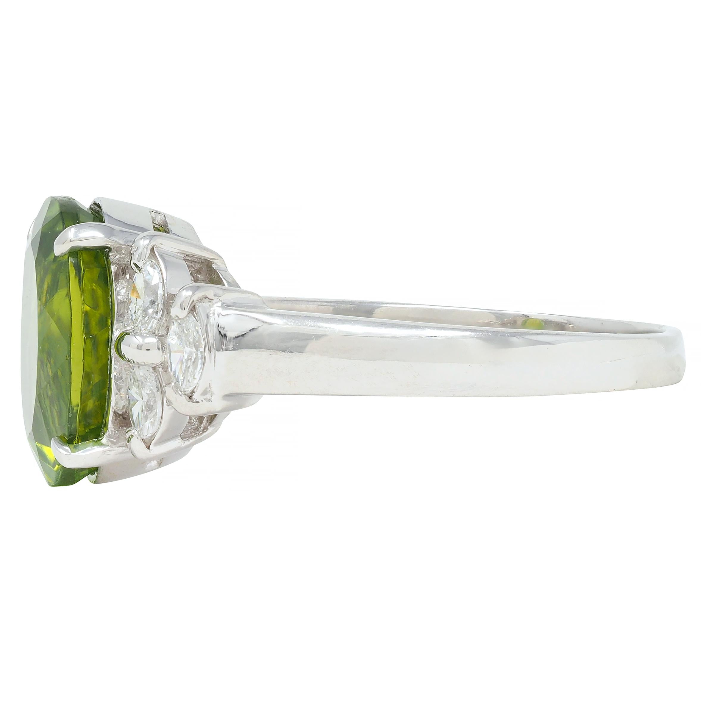 Contemporary 5.91 CTW Peridot Diamond Platinum Cluster Ring