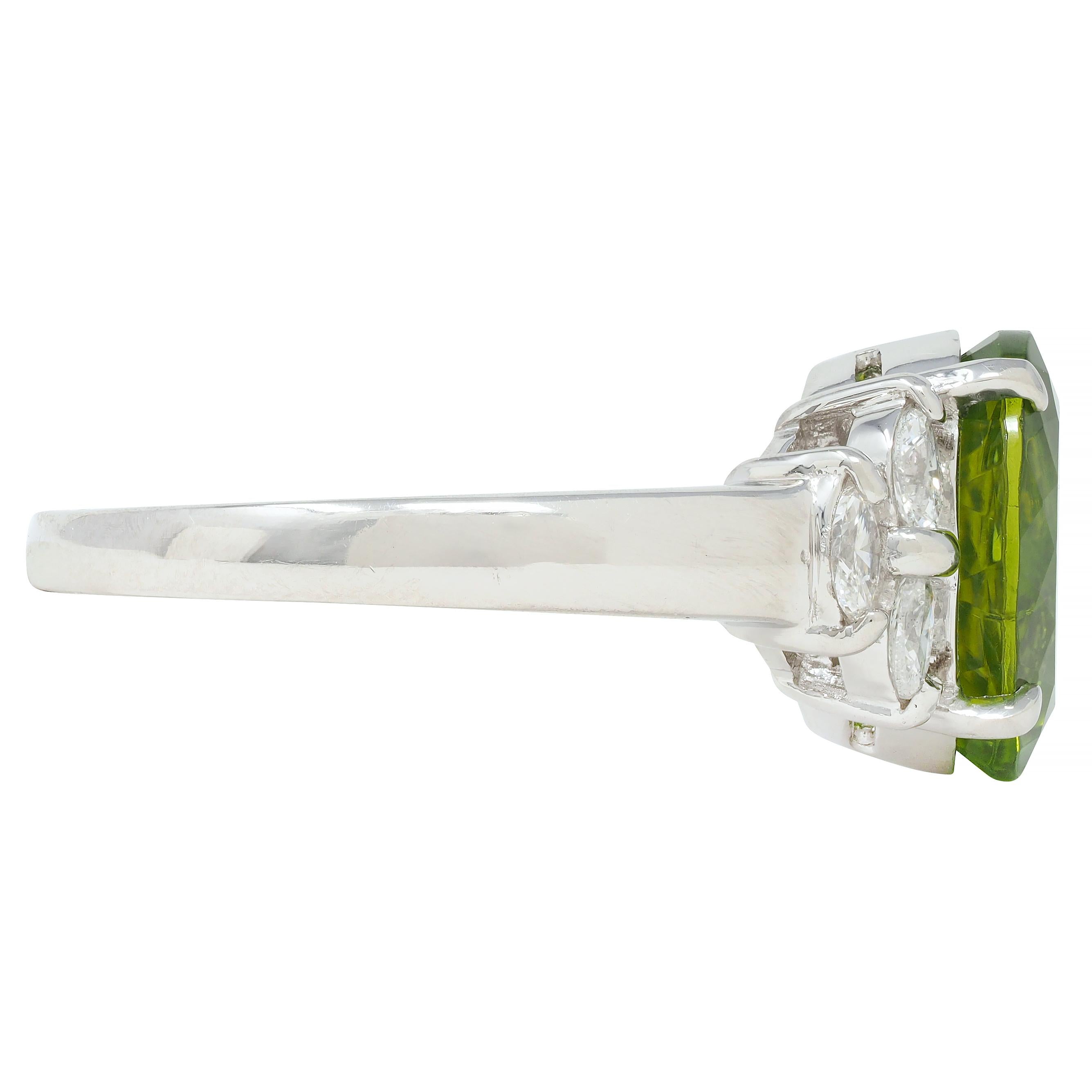 Contemporary 5.91 CTW Peridot Diamond Platinum Cluster Ring