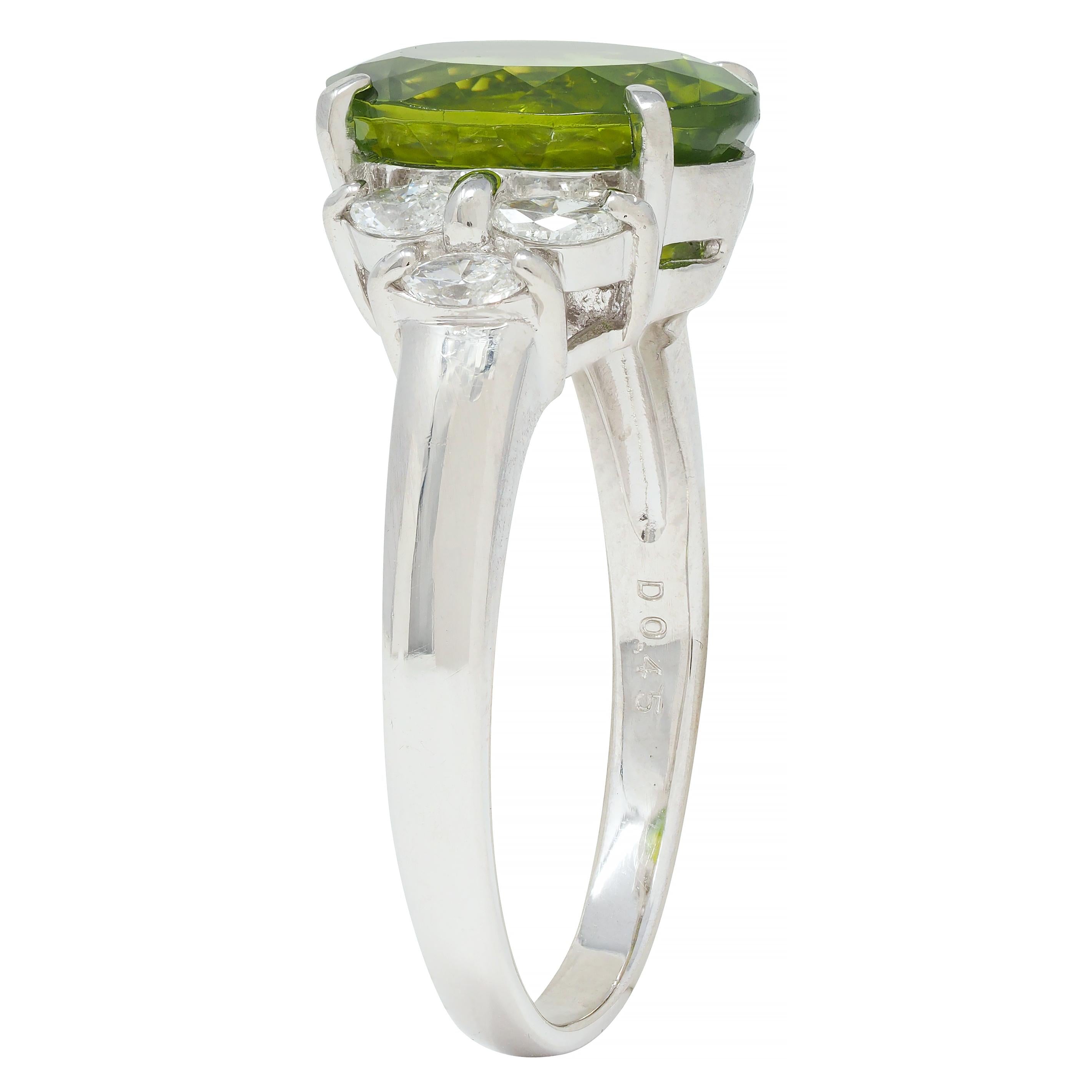 Contemporary 5.91 CTW Peridot Diamond Platinum Cluster Ring