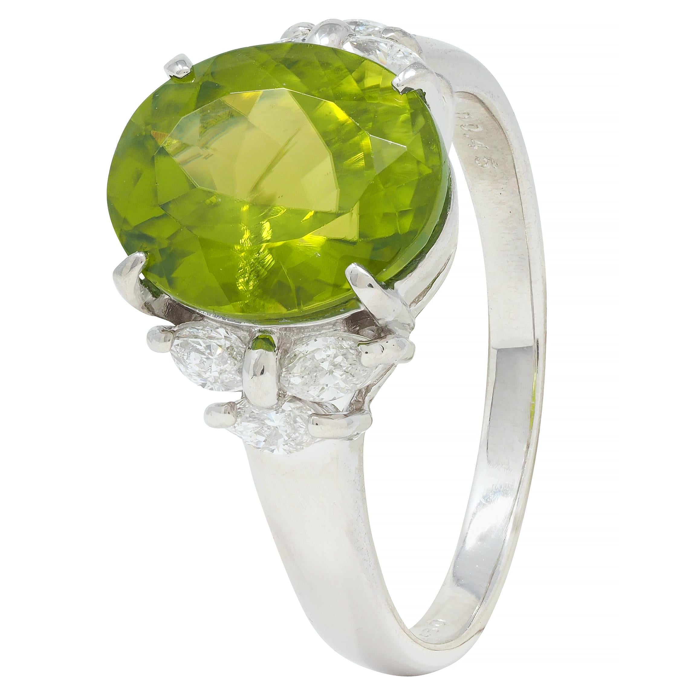 Contemporary 5.91 CTW Peridot Diamond Platinum Cluster Ring