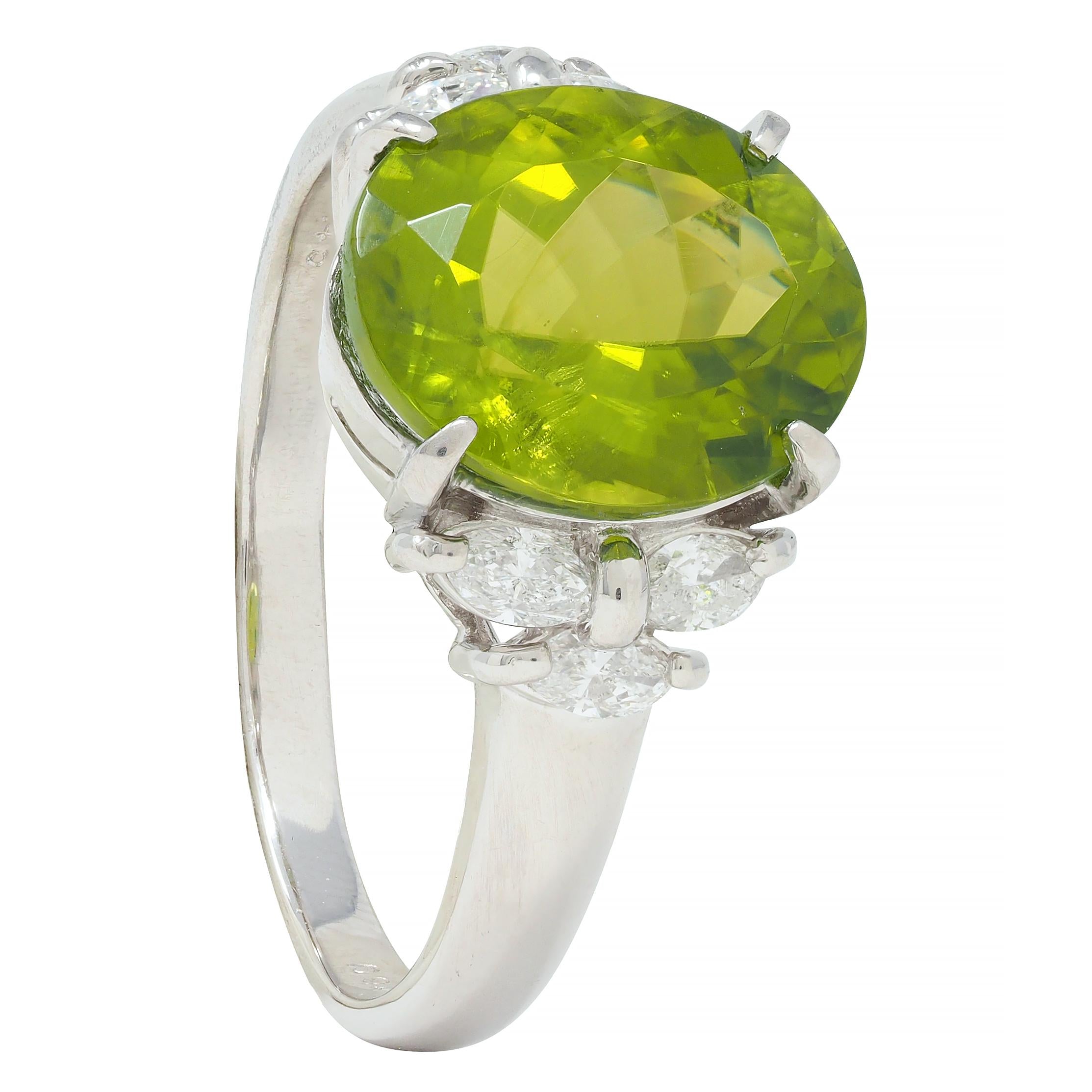 Contemporary 5.91 CTW Peridot Diamond Platinum Cluster Ring