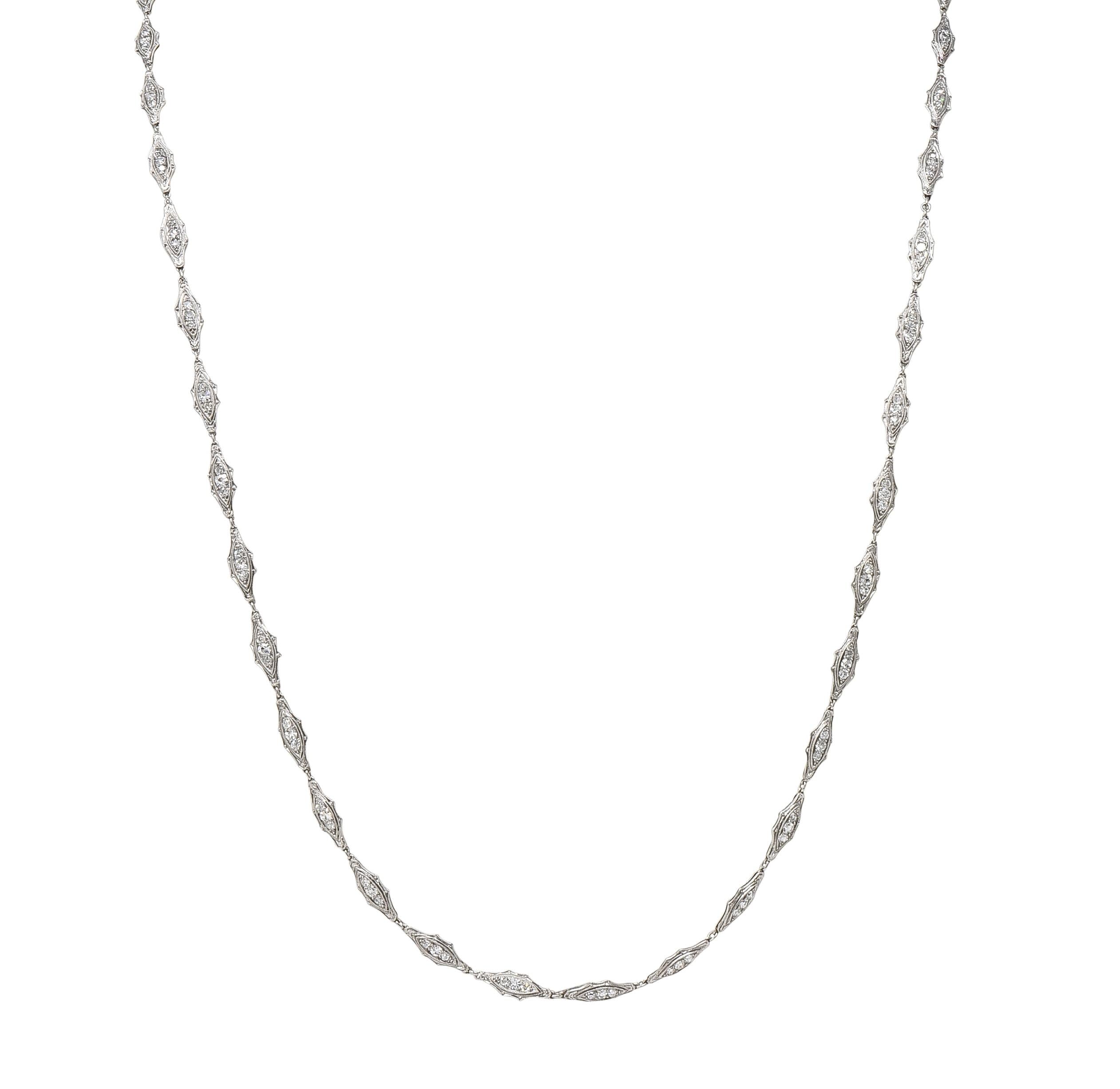 Art Deco 1920 4.60 CTW Diamond Platinum Fancy Link Antique Chain Necklace