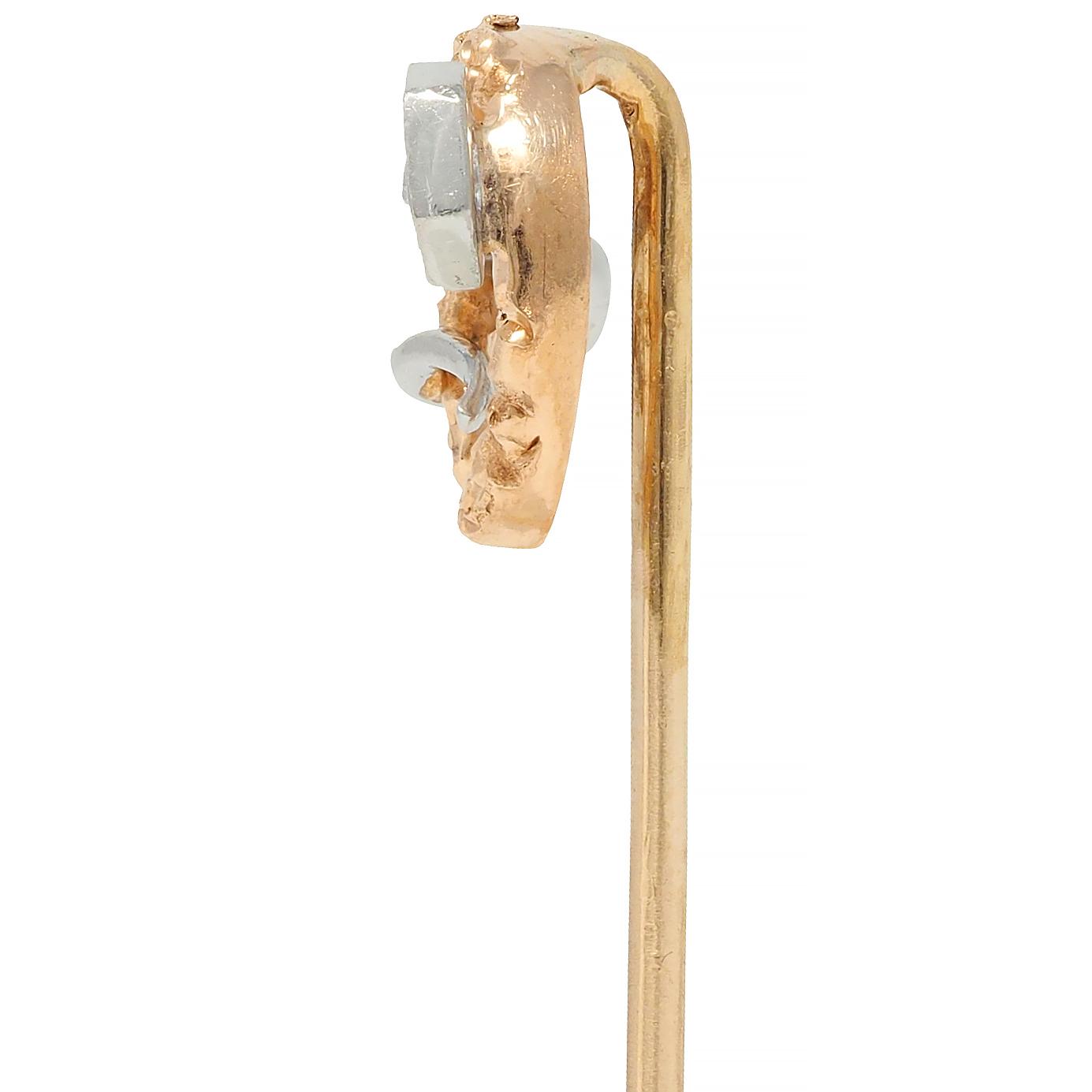 Edwardian Diamond Platinum 18 Karat Gold Antique Horseshoe Stake Stickpin