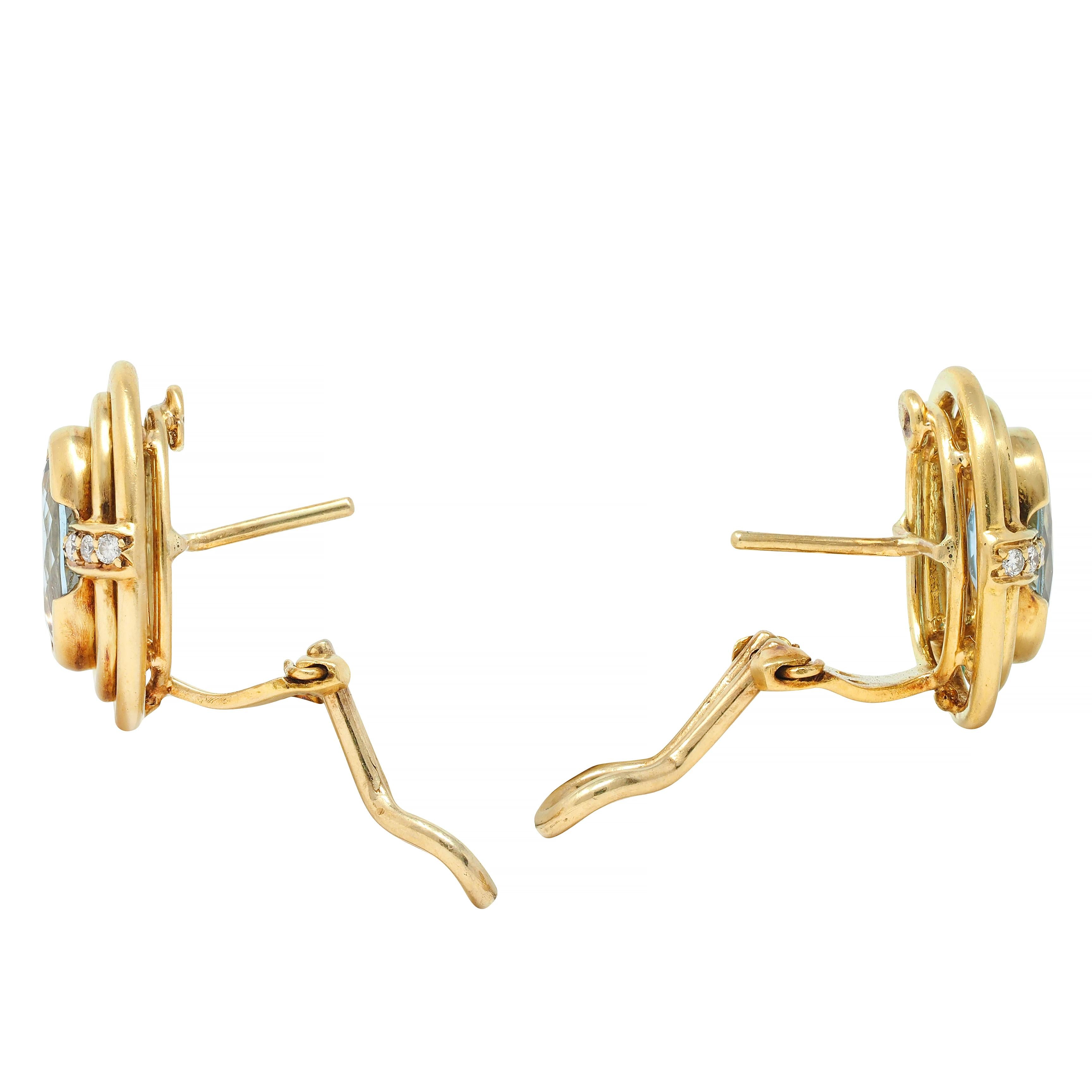 1960's 2.28 CTW Aquamarine Diamond 18 Karat Yellow Gold Vintage Earrings