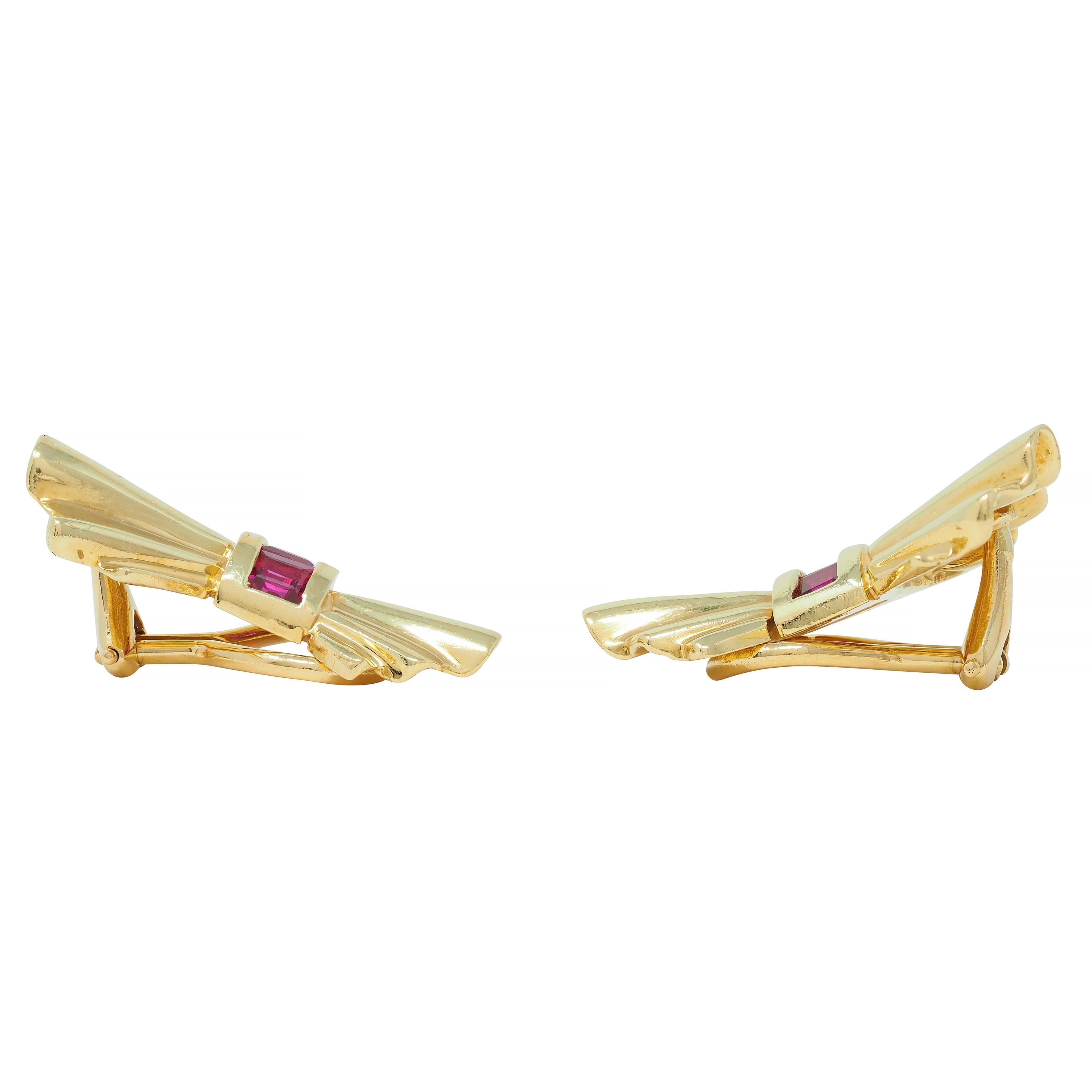 Tiffany & Co. Mid-Century Ruby 18 Karat Yellow Gold Fanning Vintage Earrings