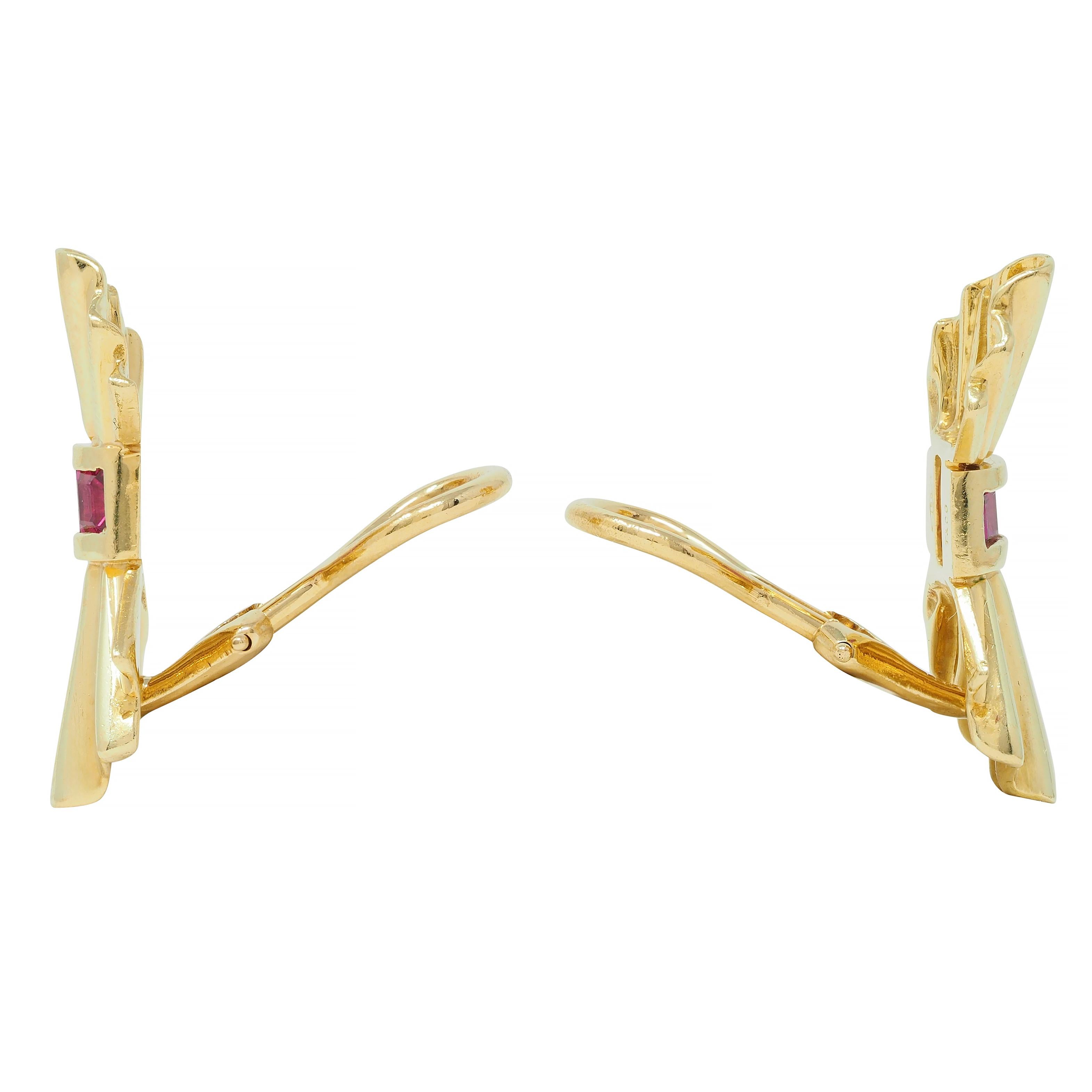 Tiffany & Co. Mid-Century Ruby 18 Karat Yellow Gold Fanning Vintage Earrings