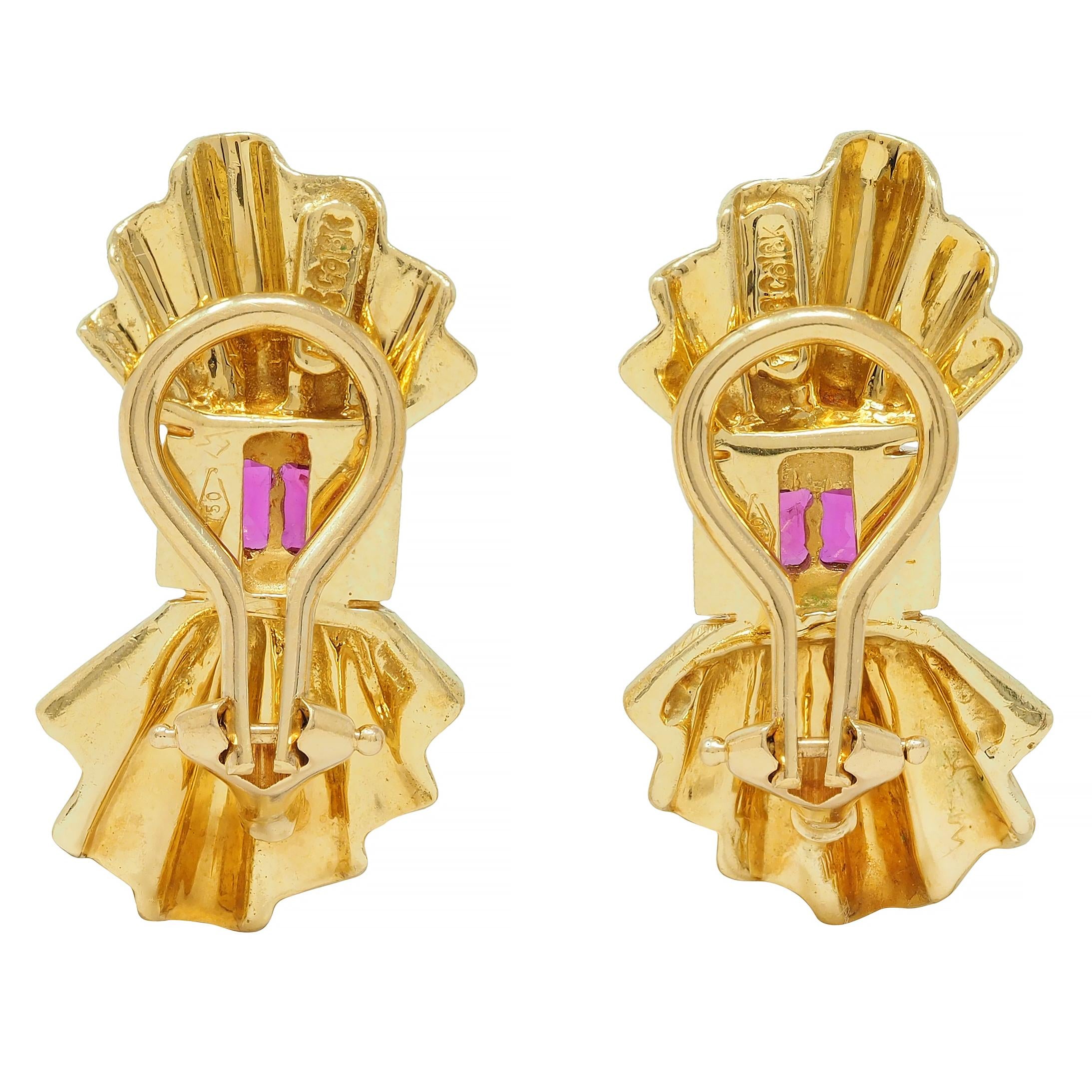 Tiffany & Co. Mid-Century Ruby 18 Karat Yellow Gold Fanning Vintage Earrings