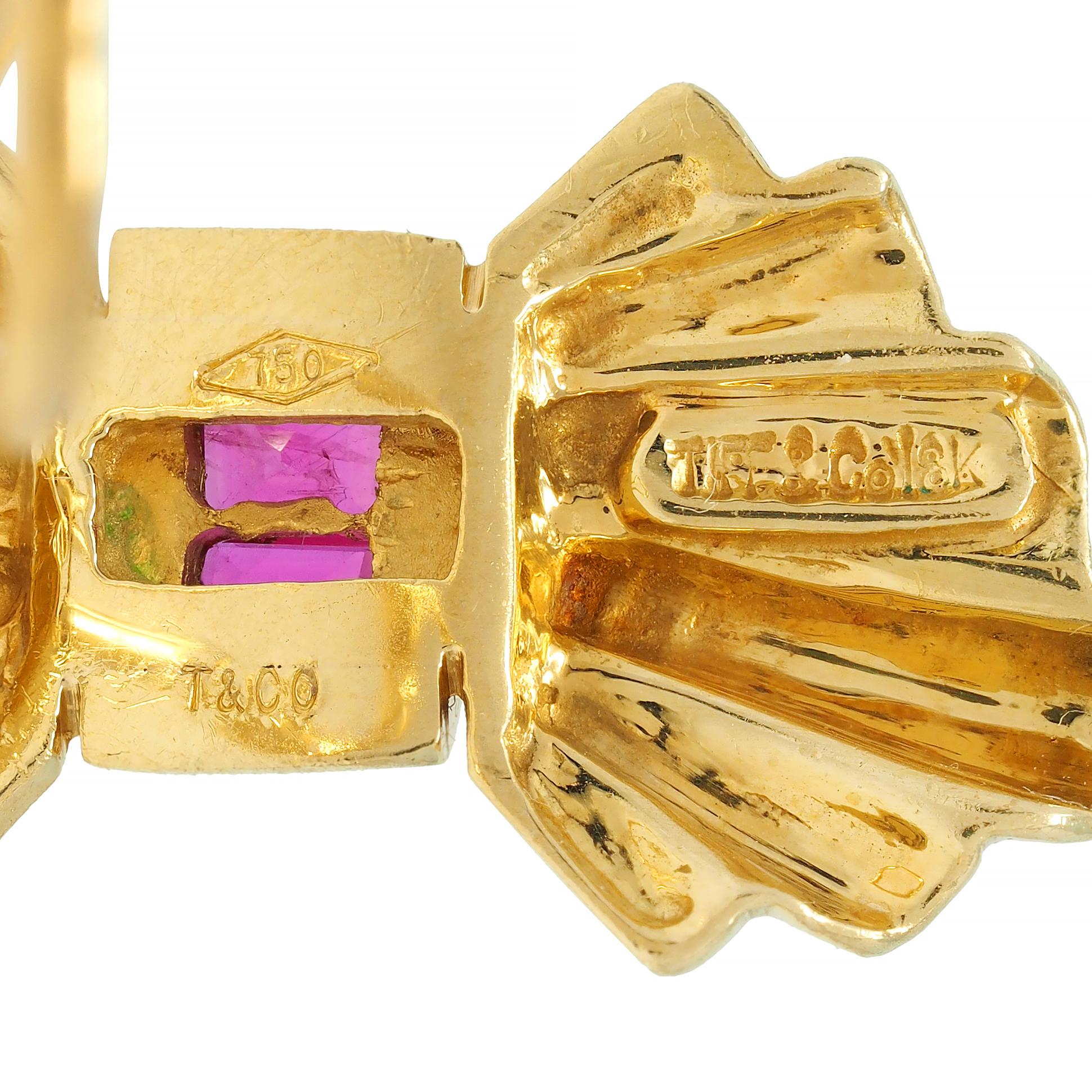 Tiffany & Co. Mid-Century Ruby 18 Karat Yellow Gold Fanning Vintage Earrings
