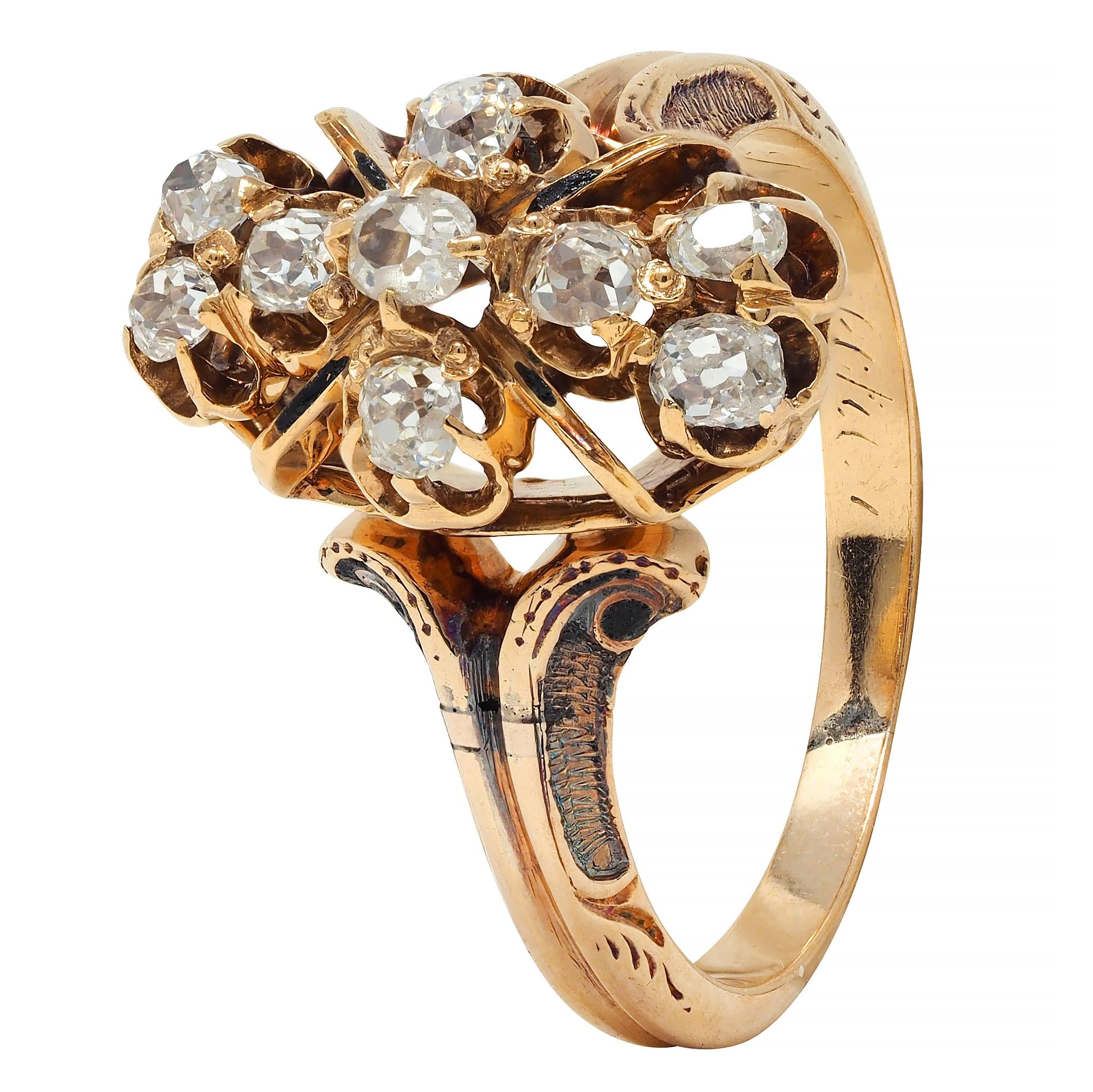 Victorian 0.50 CTW Old Mine Cut Diamond 18 Karat Yellow Gold Antique Ring