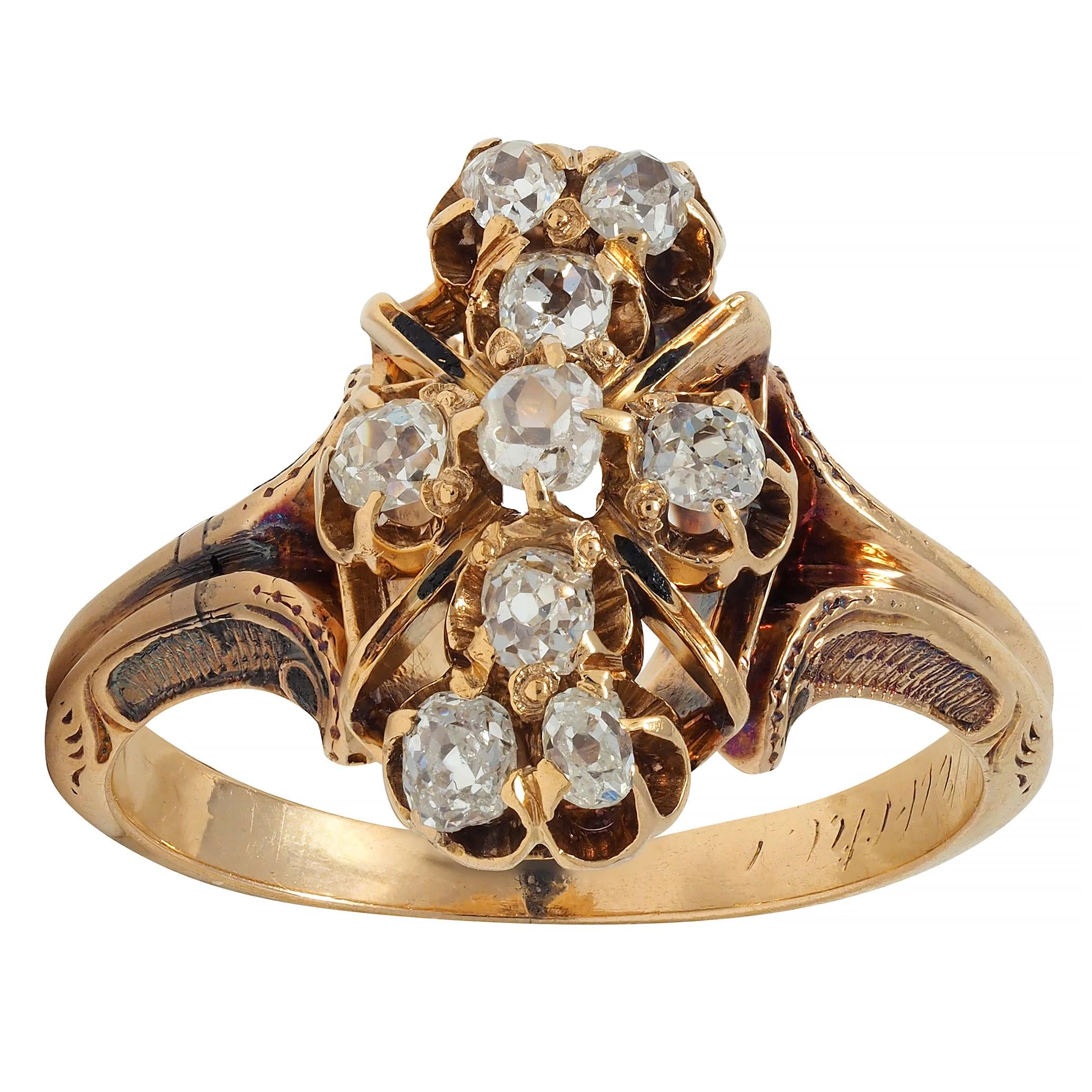 Victorian 0.50 CTW Old Mine Cut Diamond 18 Karat Yellow Gold Antique Ring