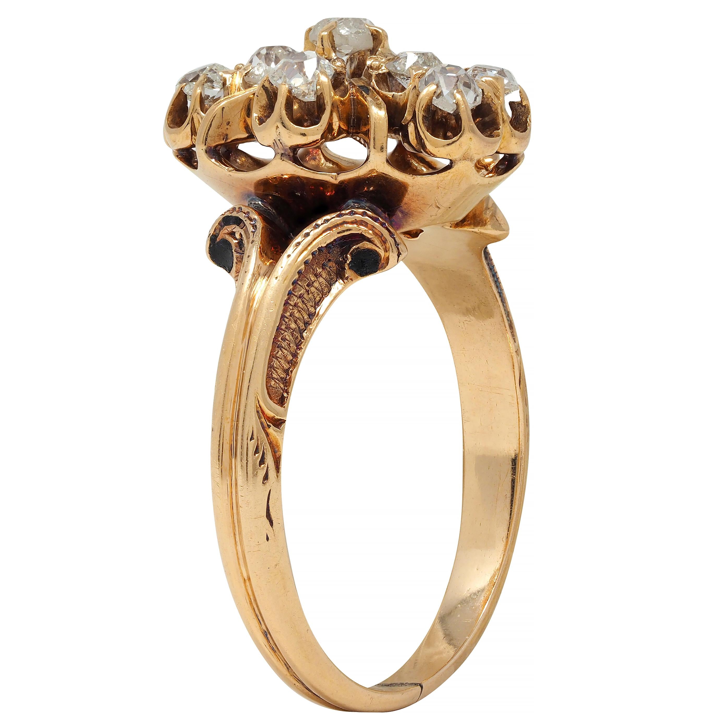 Victorian 0.50 CTW Old Mine Cut Diamond 18 Karat Yellow Gold Antique Ring