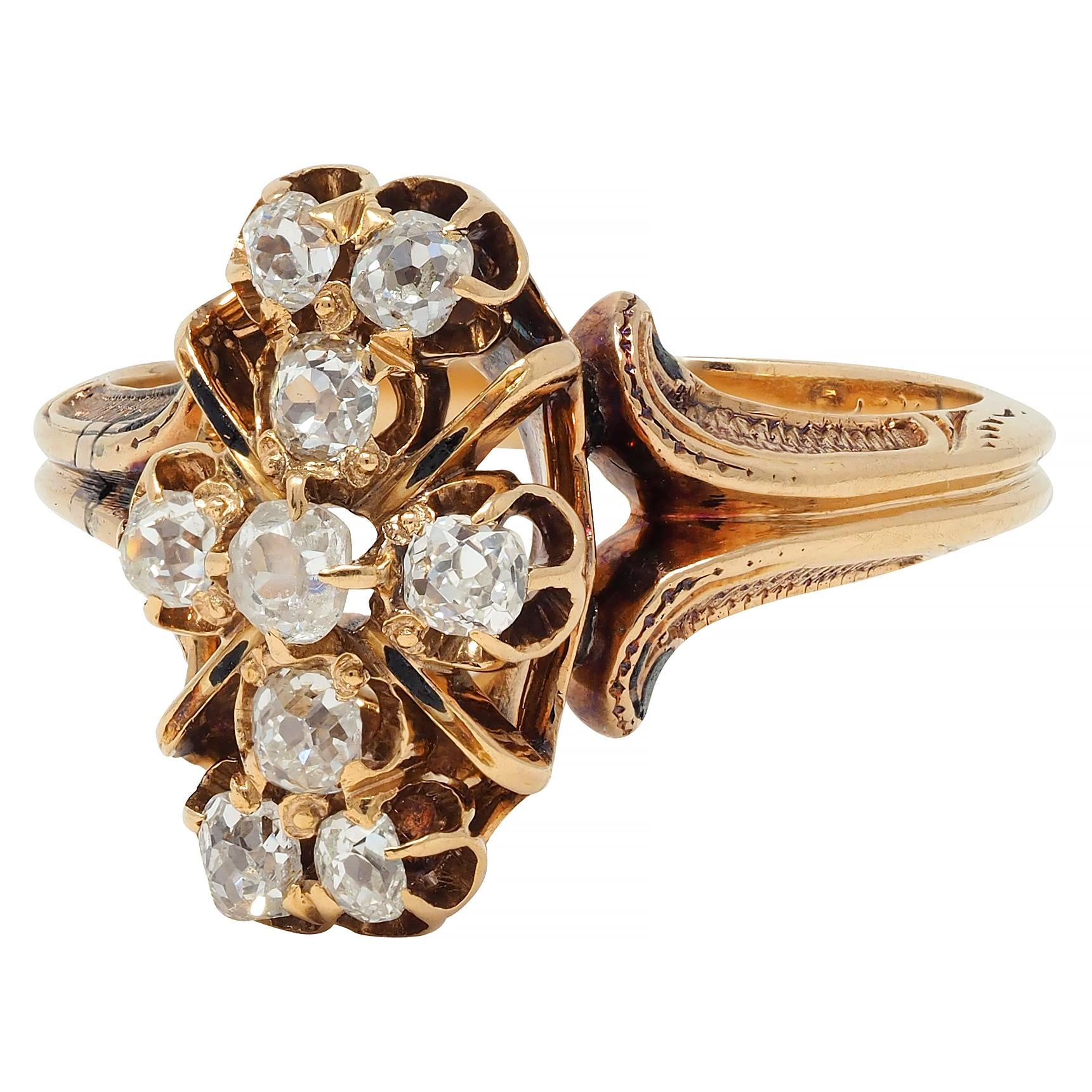 Victorian 0.50 CTW Old Mine Cut Diamond 18 Karat Yellow Gold Antique Ring