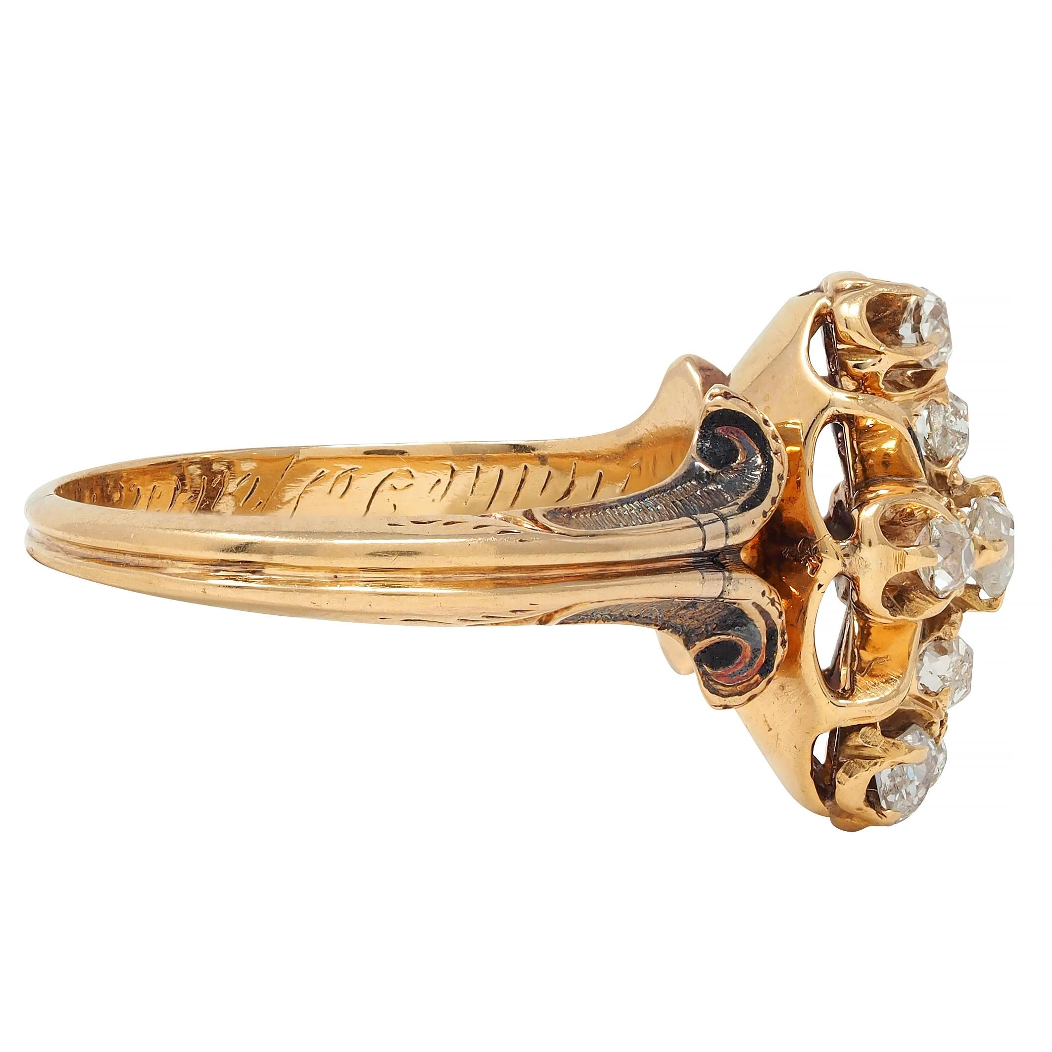 Victorian 0.50 CTW Old Mine Cut Diamond 18 Karat Yellow Gold Antique Ring