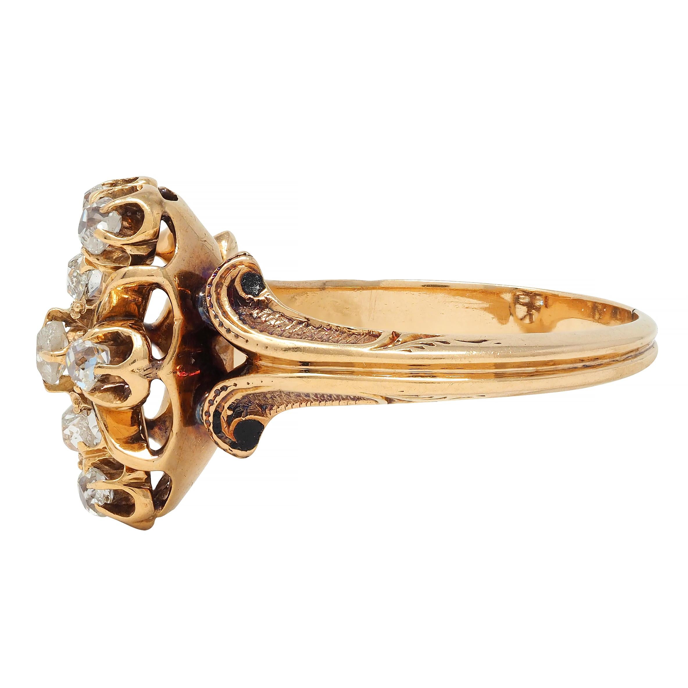 Victorian 0.50 CTW Old Mine Cut Diamond 18 Karat Yellow Gold Antique Ring