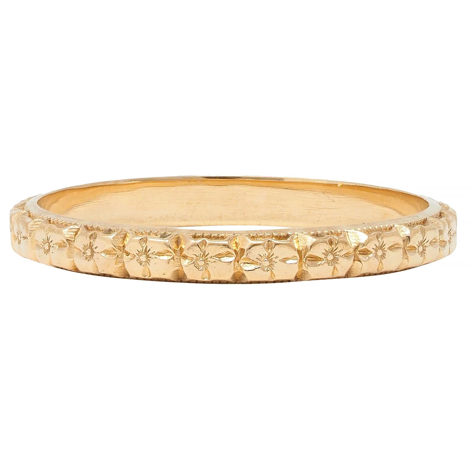 Art Deco 14 Karat Yellow Gold Orange Blossom Vintage Wedding Band Ring
