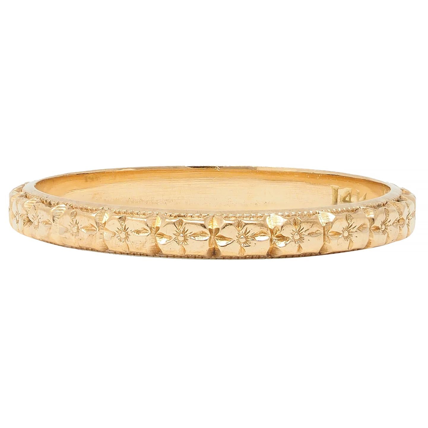 Art Deco 14 Karat Yellow Gold Orange Blossom Vintage Wedding Band Ring