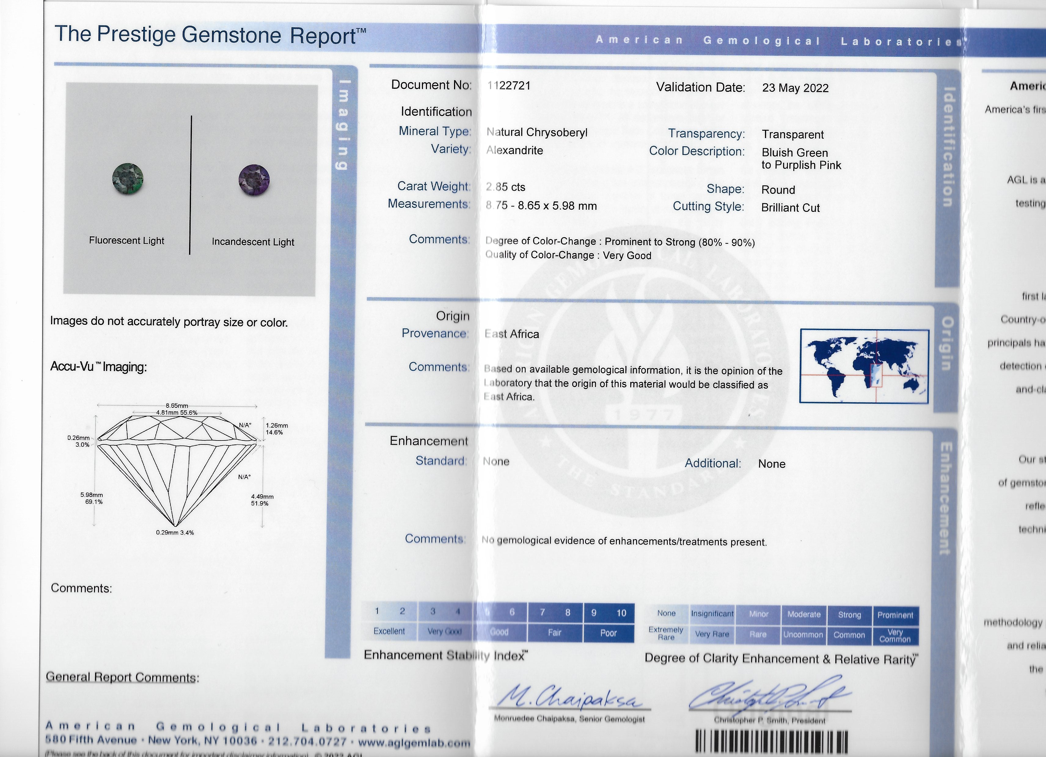 Vintage 3.85 CTW Color-Change Alexandrite Diamond Platinum Gemstone Ring AGL Wilson's Estate Jewelry