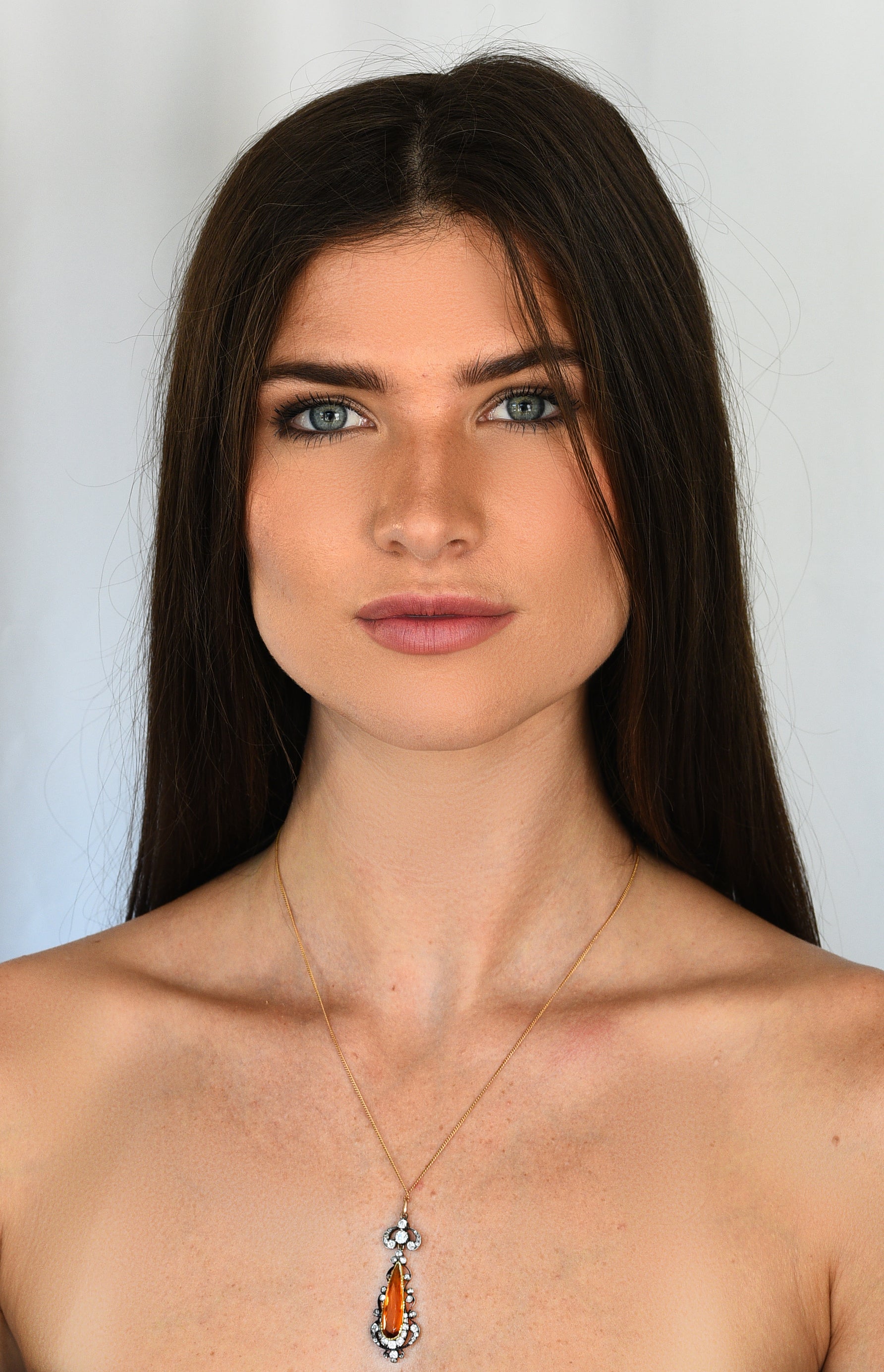 1880's Victorian Citrine Diamond Silver 18 Karat Yellow Gold Scrolled Pendant Necklace Wilson's Estate Jewelry