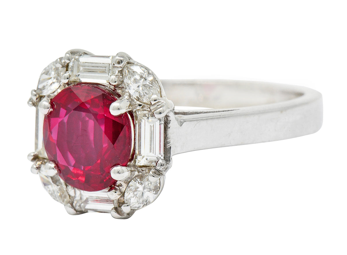 Vintage 2.60 CTW Ruby Diamond 18 Karat White Gold Cluster Ring AGL - Wilson's Estate Jewelry
