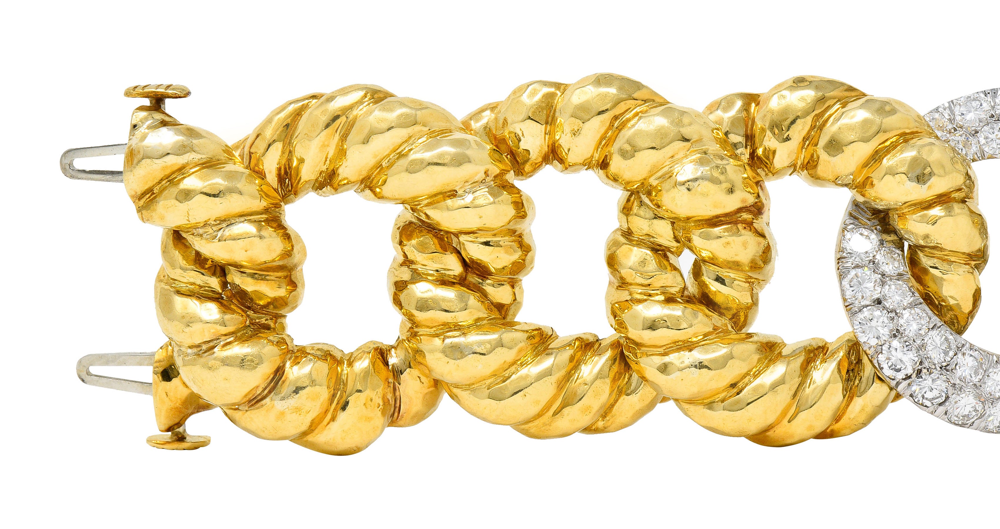 Vintage 15.75 CTW Diamond 18 Karat Two-Tone Gold Link Braceletbracelet - Wilson's Estate Jewelry