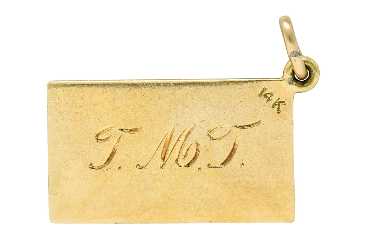 Retro 14 Karat Gold Jefferson Postal Card Charm Circa 1940scharm - Wilson's Estate Jewelry