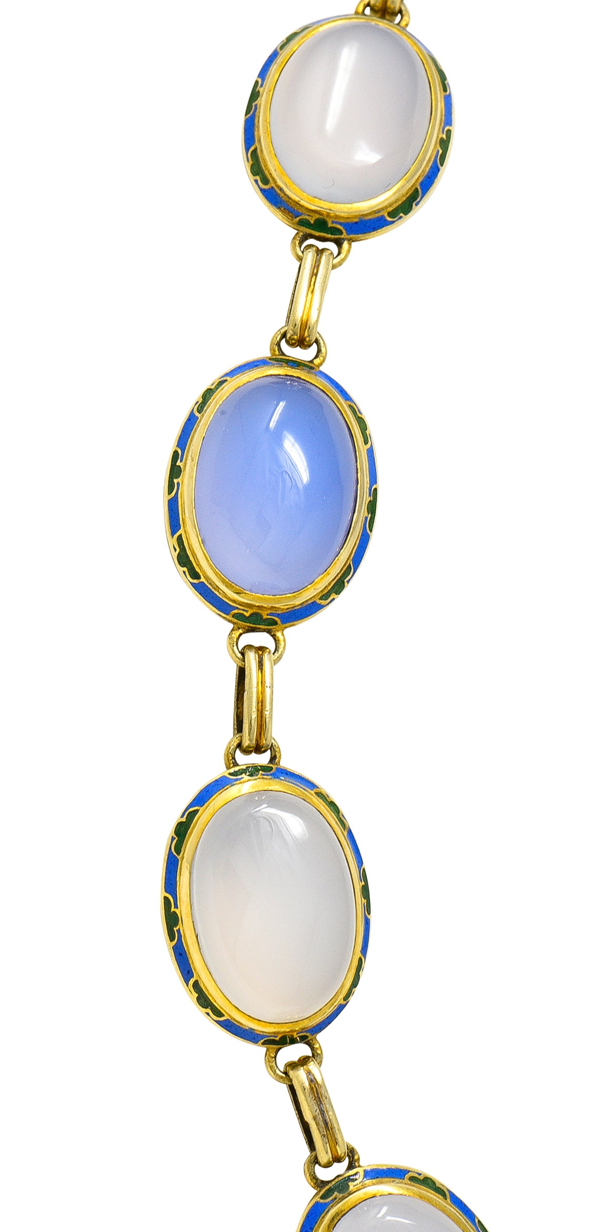Art Deco Enamel Blue Chalcedony 14 Karat Yellow Gold Gemstone Link Collar Necklace Wilson's Estate Jewelry