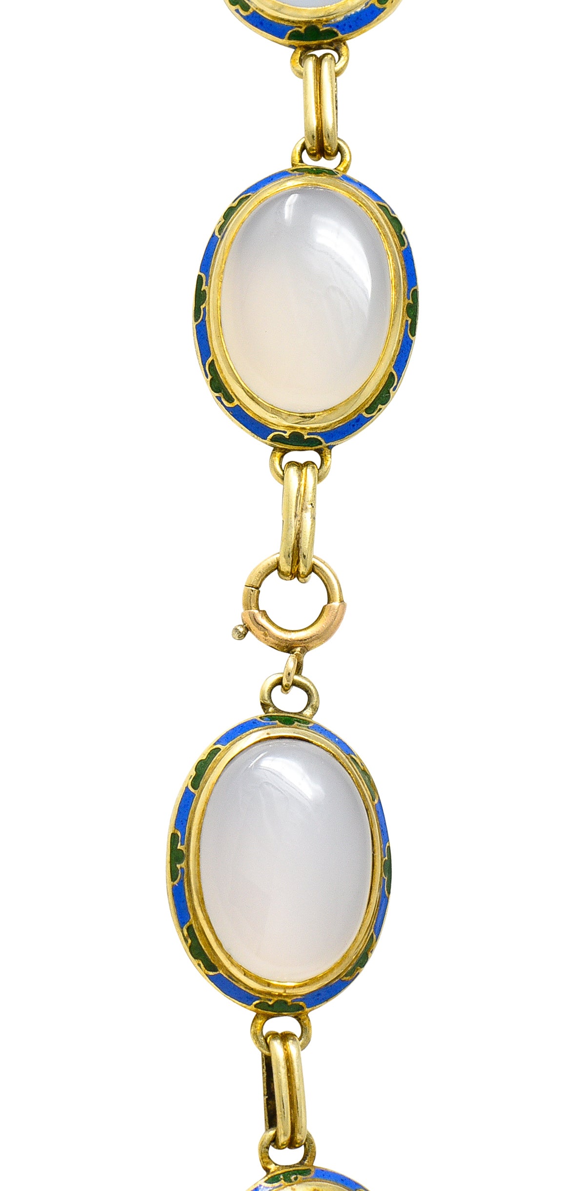 Art Deco Enamel Blue Chalcedony 14 Karat Yellow Gold Gemstone Link Collar Necklace Wilson's Estate Jewelry