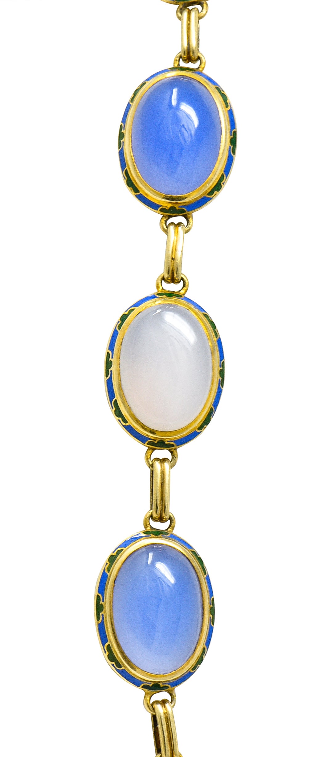 Art Deco Enamel Blue Chalcedony 14 Karat Yellow Gold Gemstone Link Collar Necklace Wilson's Estate Jewelry