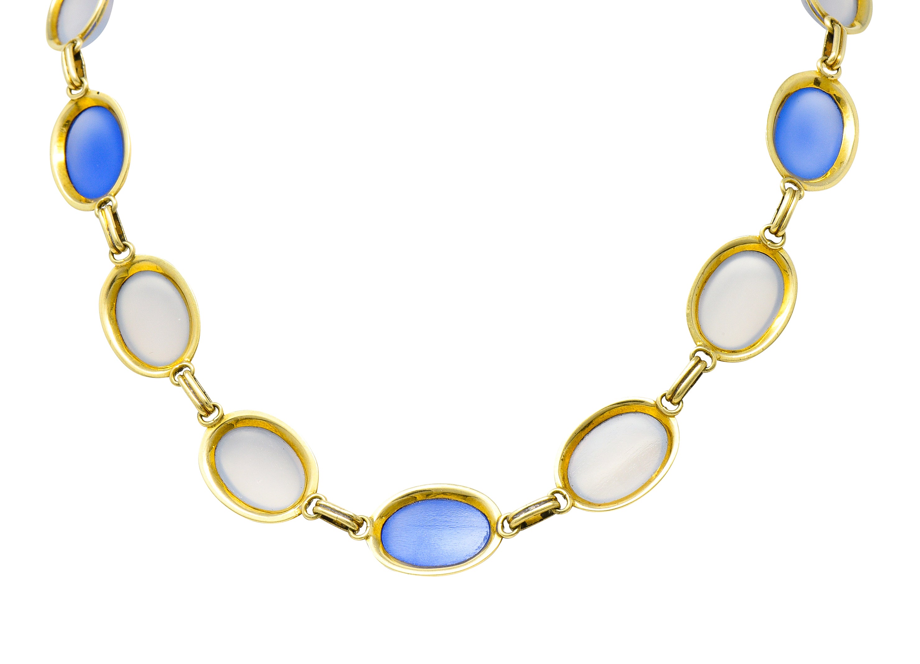 Art Deco Enamel Blue Chalcedony 14 Karat Yellow Gold Gemstone Link Collar Necklace Wilson's Estate Jewelry