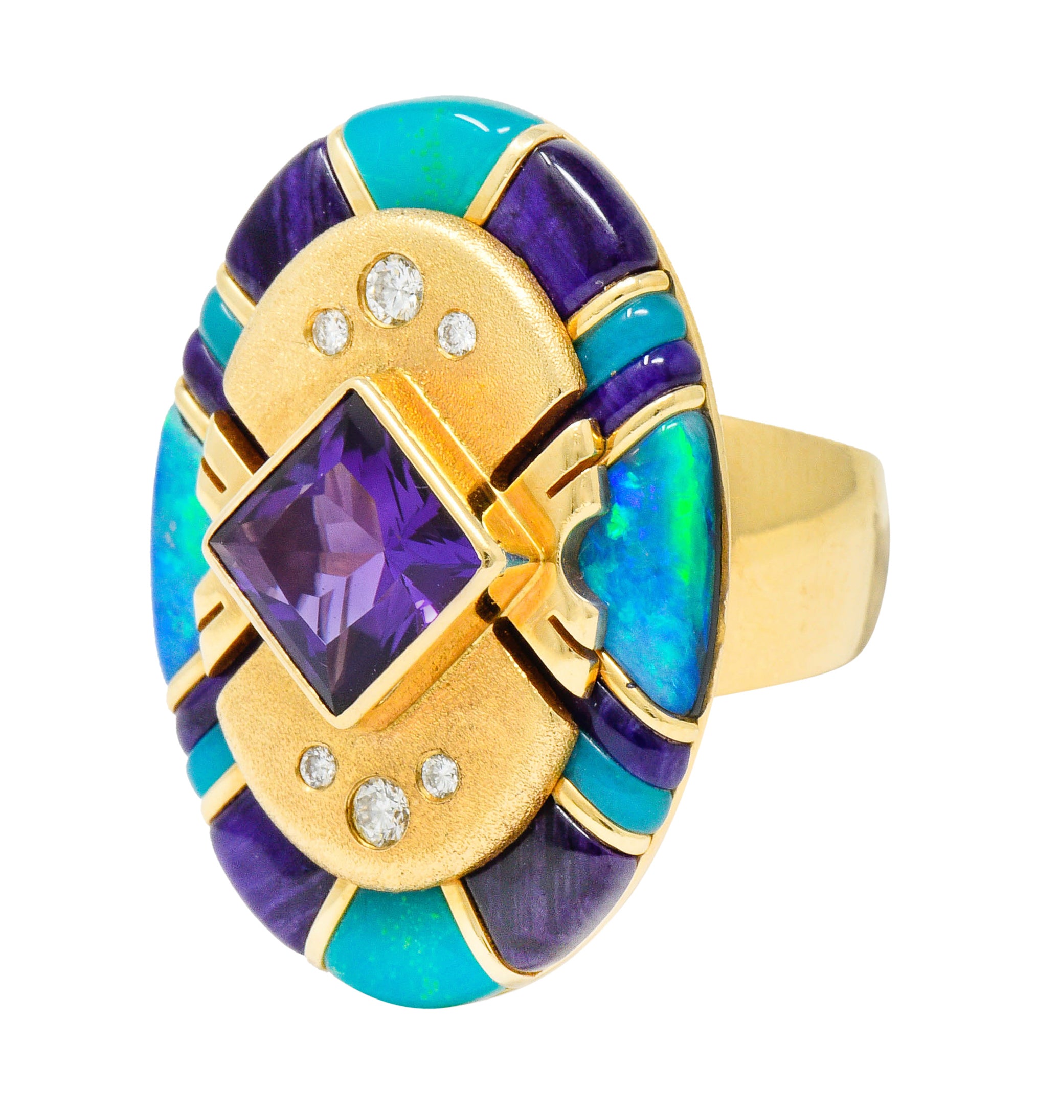 Vintage Amethyst Opal Diamond 14 Karat Gold Statement RingRing - Wilson's Estate Jewelry