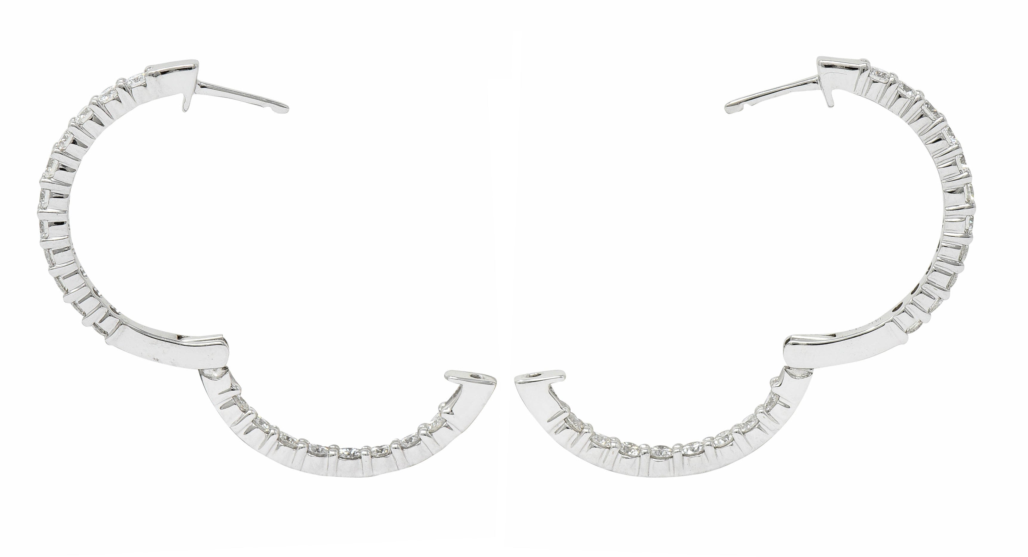 Modern 2.25 CTW Diamond 14 Karat White Inside Out Gold Hoop EarringsEarrings - Wilson's Estate Jewelry
