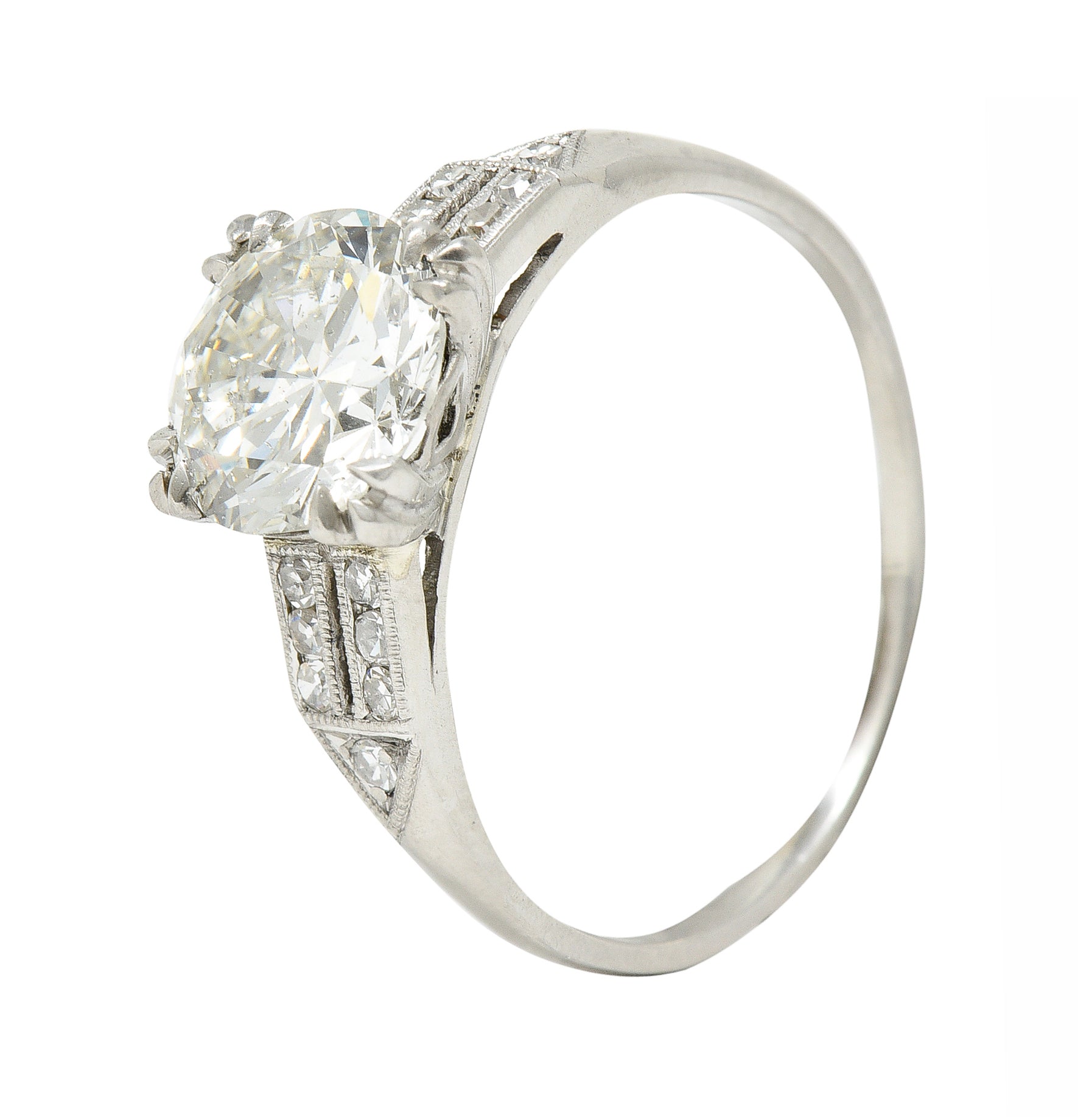 Art Deco 2.01 CTW Old European Cut Diamond Platinum Arrow Engagement Ring GIA Wilson's Estate Jewelry
