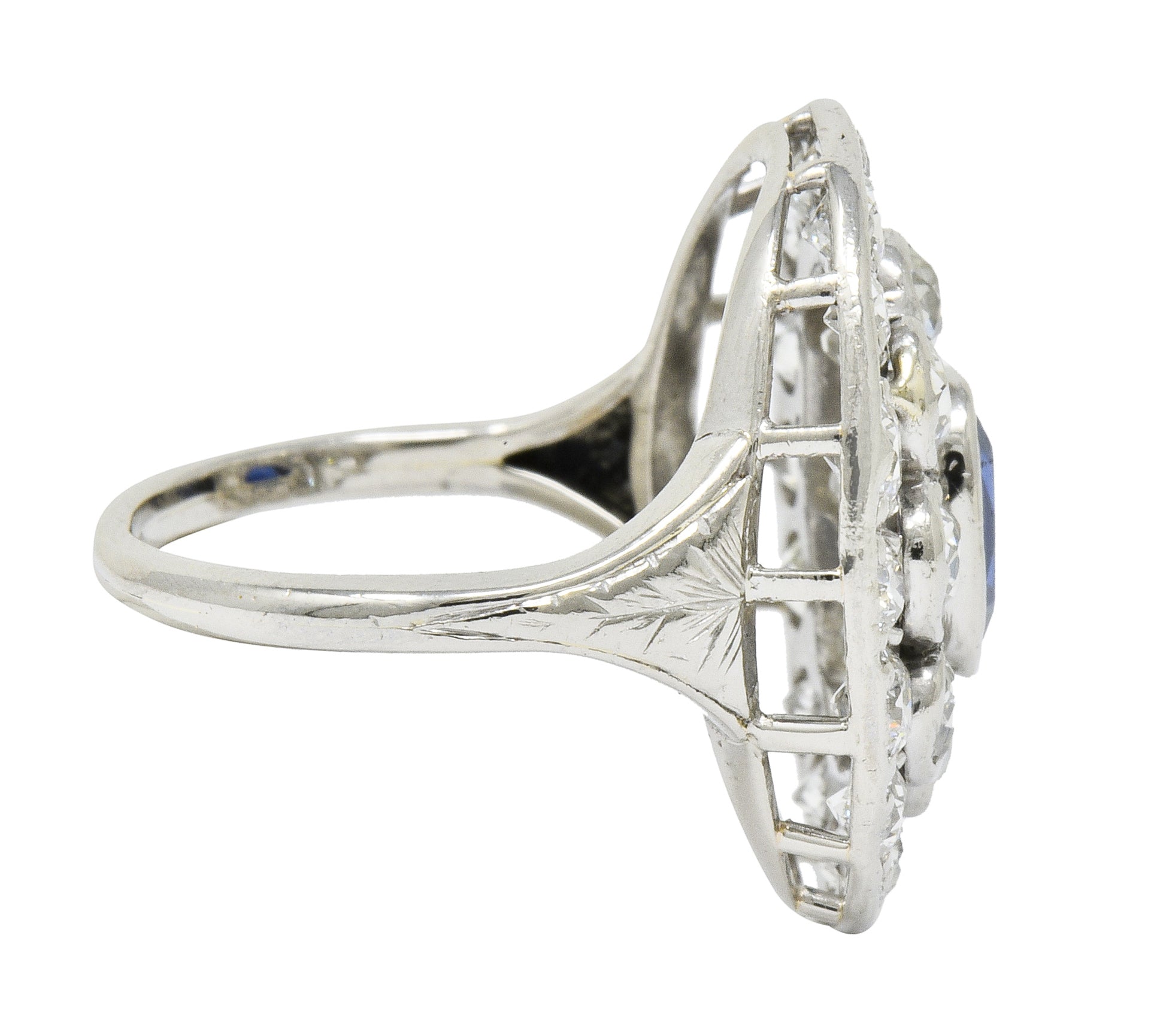 Art Deco 3.18 CTW Sapphire Diamond Platinum Cluster Dinner Ring - Wilson's Estate Jewelry