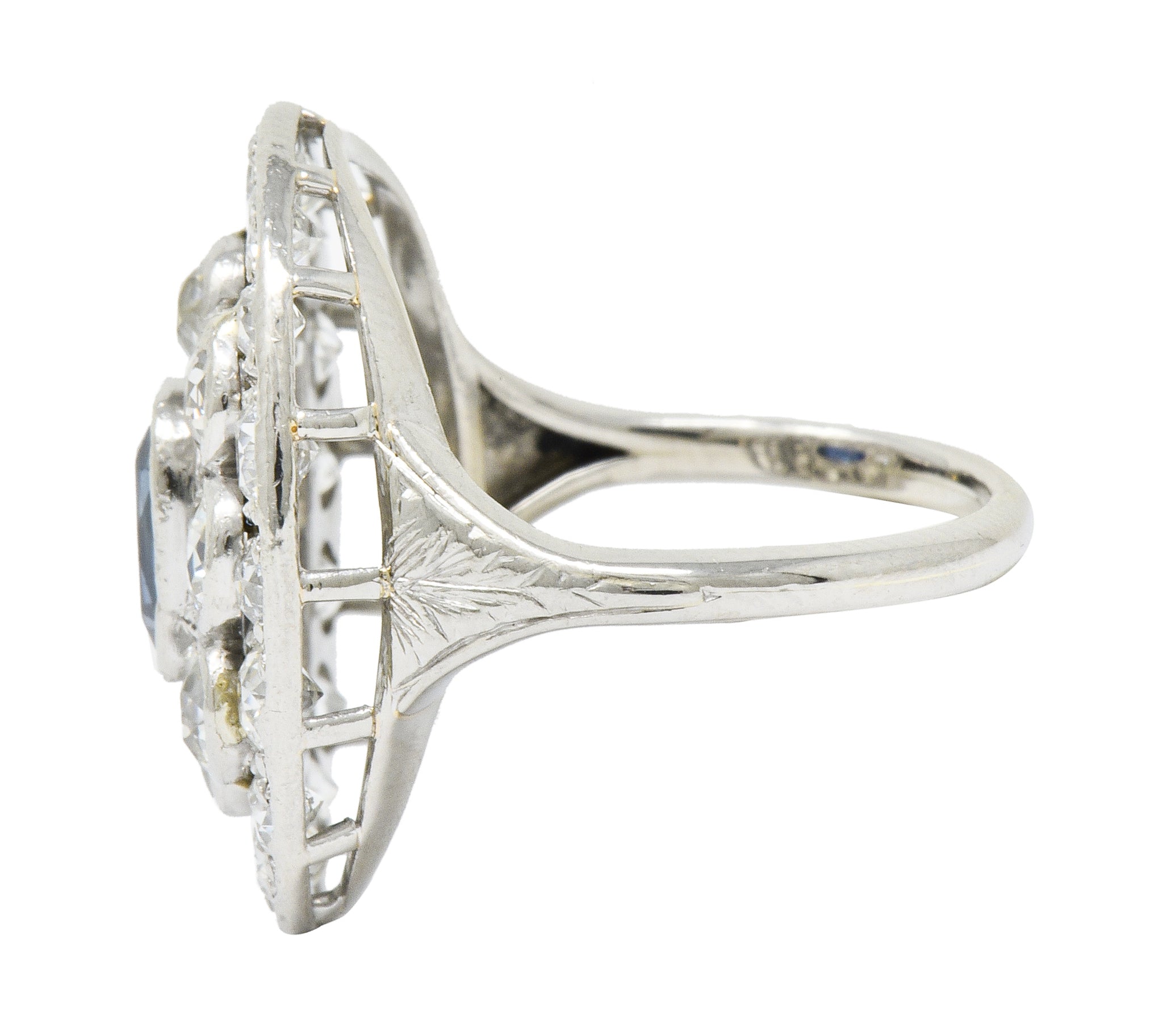 Art Deco 3.18 CTW Sapphire Diamond Platinum Cluster Dinner Ring - Wilson's Estate Jewelry