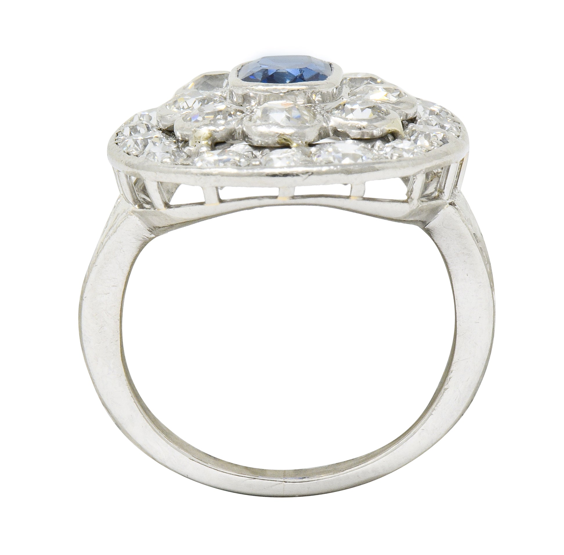 Art Deco 3.18 CTW Sapphire Diamond Platinum Cluster Dinner Ring - Wilson's Estate Jewelry