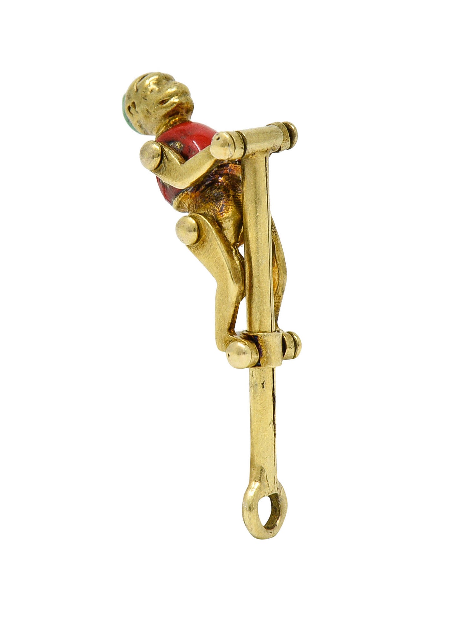 1940's Retro Enamel 14 Karat Gold Articulated Circus Monkey Charmcharm - Wilson's Estate Jewelry