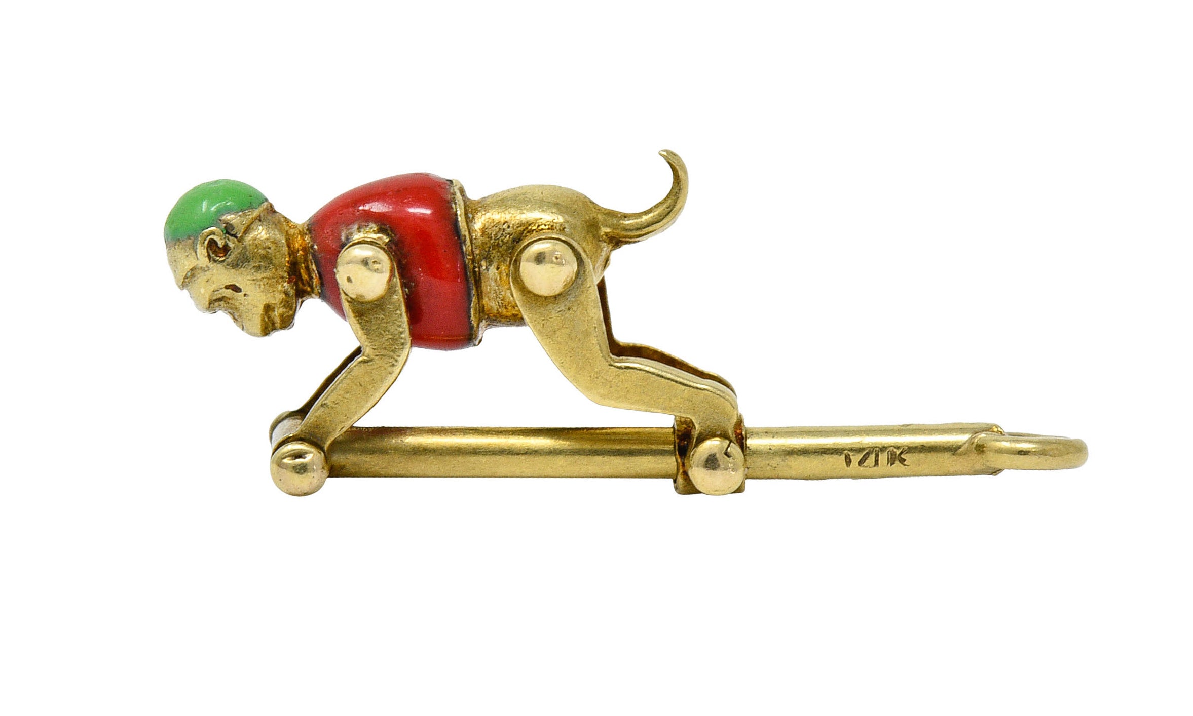 1940's Retro Enamel 14 Karat Gold Articulated Circus Monkey Charmcharm - Wilson's Estate Jewelry
