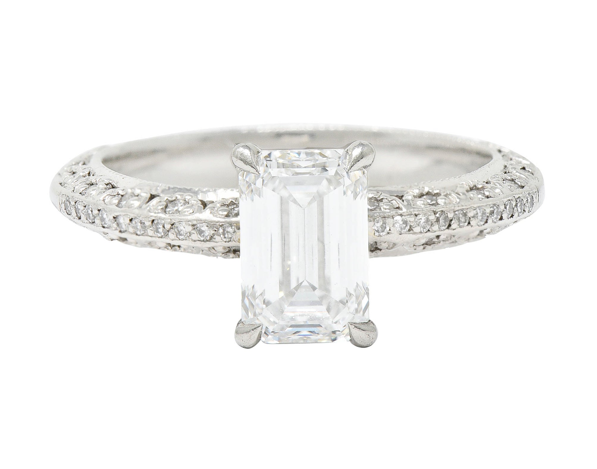 Tacori 1.81 CTW Emerald Cut Diamond Platinum Crescent Engagement Ring GIARing - Wilson's Estate Jewelry