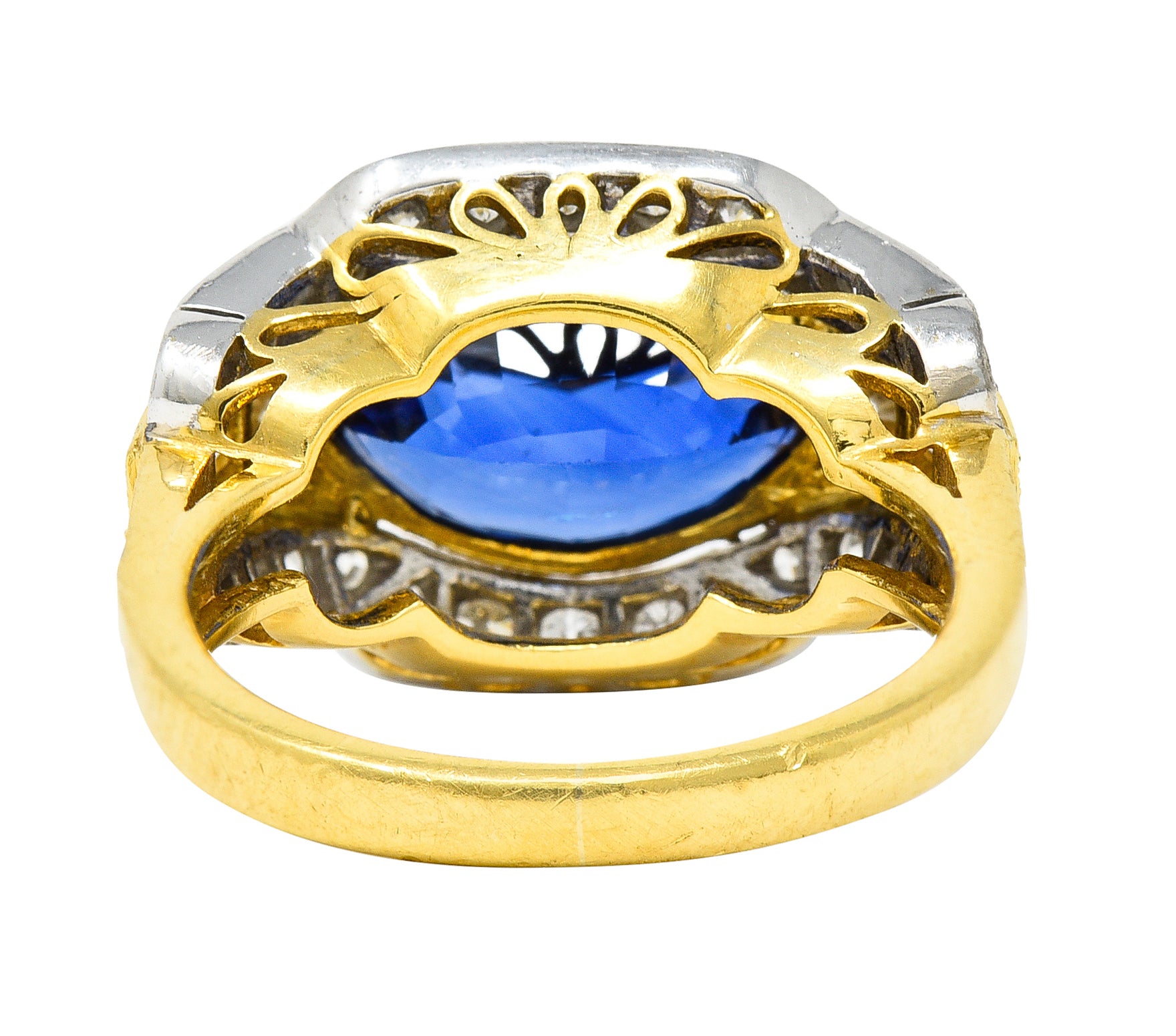 Vintage 5.71 CTW Ceylon Sapphire Diamond 18 Karat Two-Tone Gold Gemstone Ring Wilson's Estate Jewelry